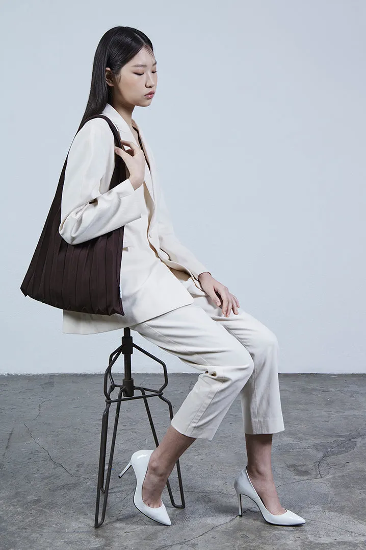 Knit Pleated Shoulder Bag made from Recycled Ocean Plastic - Chocolate