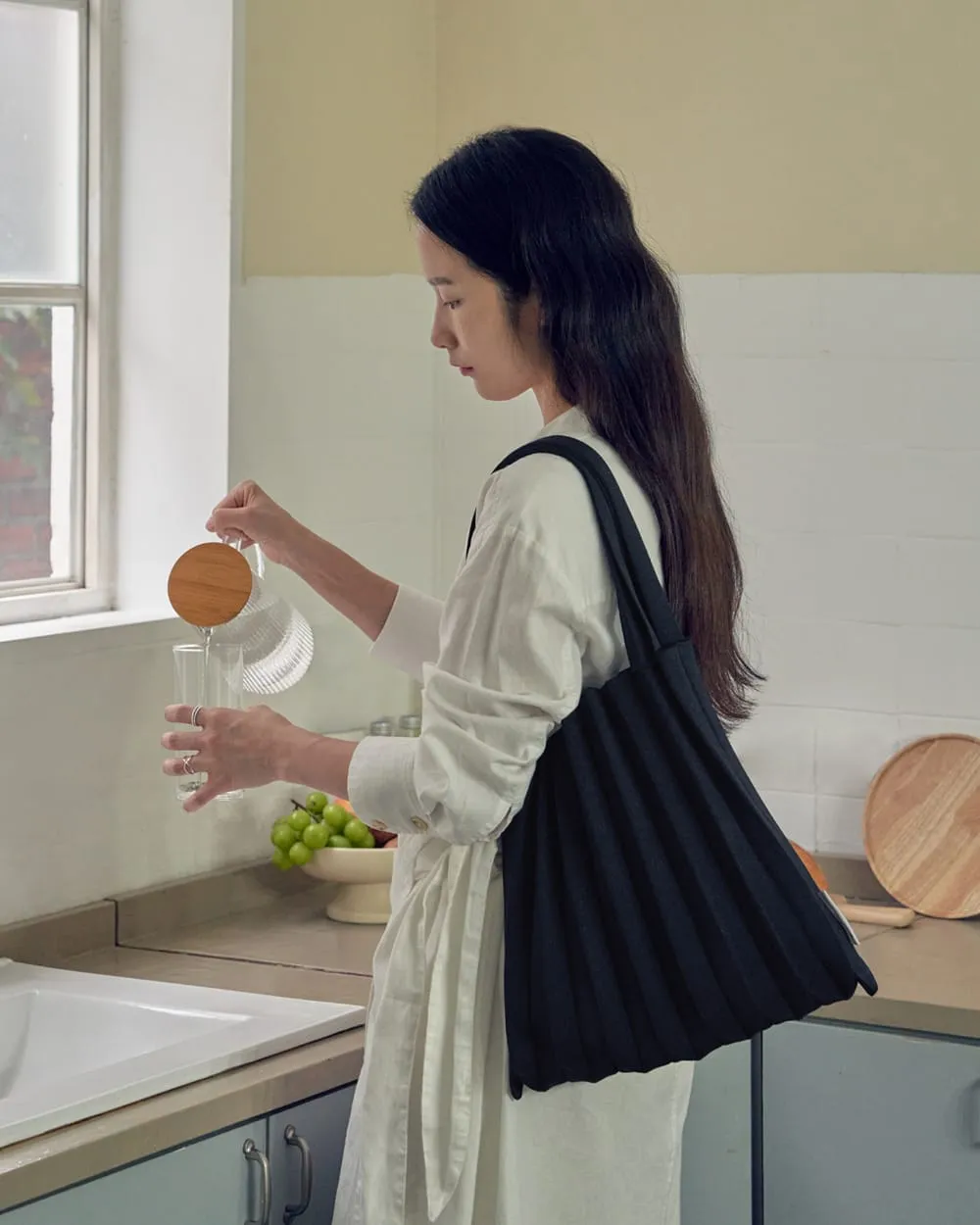 Knit Pleated Shoulder Bag made from Recycled Ocean Plastic - Chocolate