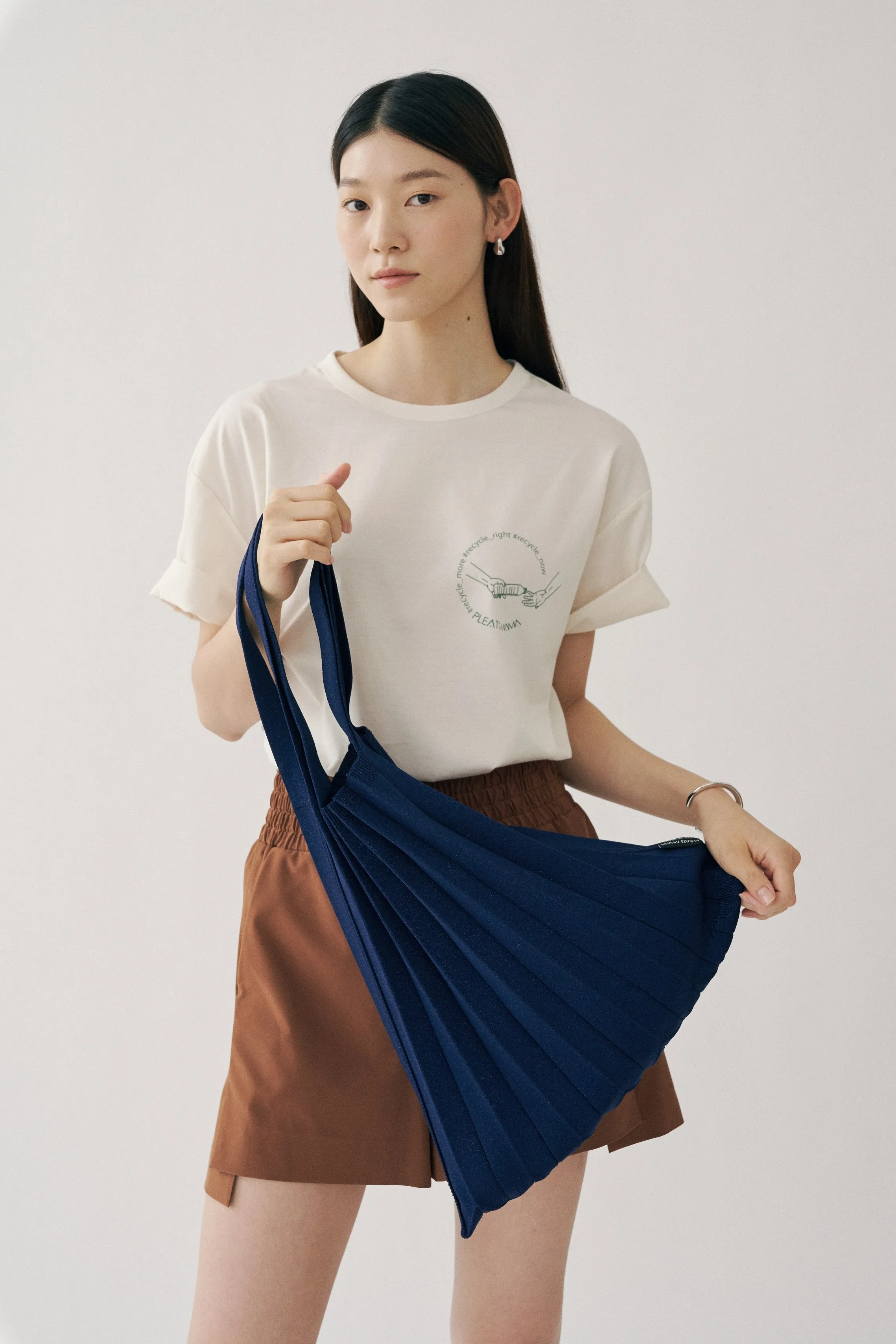 Knit Pleated Shoulder Bag made from Recycled Ocean Plastic - Chocolate