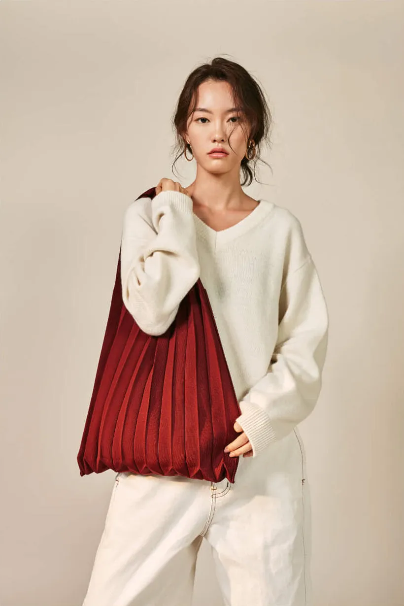 Knit Pleated Shoulder Bag made from Recycled Ocean Plastic - Chocolate