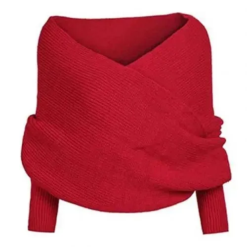 Knitted Wrap Scarf With Sleeves - Sexy V-neck Off Shoulder Winter Warm Shawl Scarves