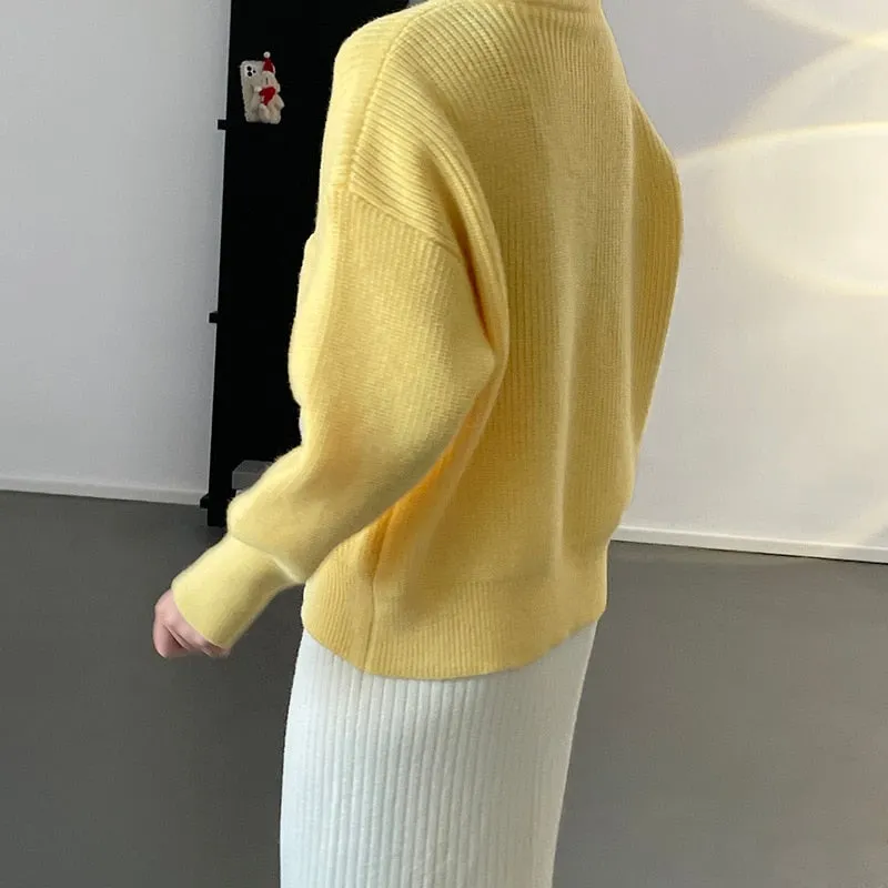 [Korean Style] 5 Colors Stand-Up Collar Zipper Turtleneck Knit Top w/ Pocket