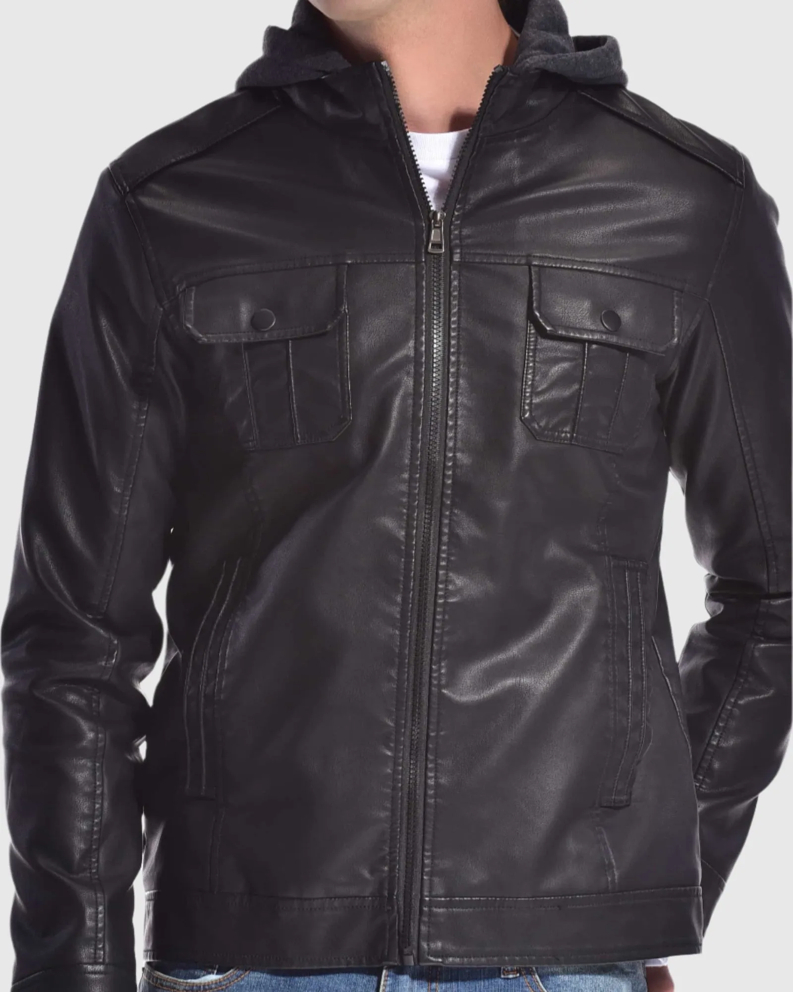 MEN'S ACE SHERPA LINED RAGING PU HOODIE JACKET