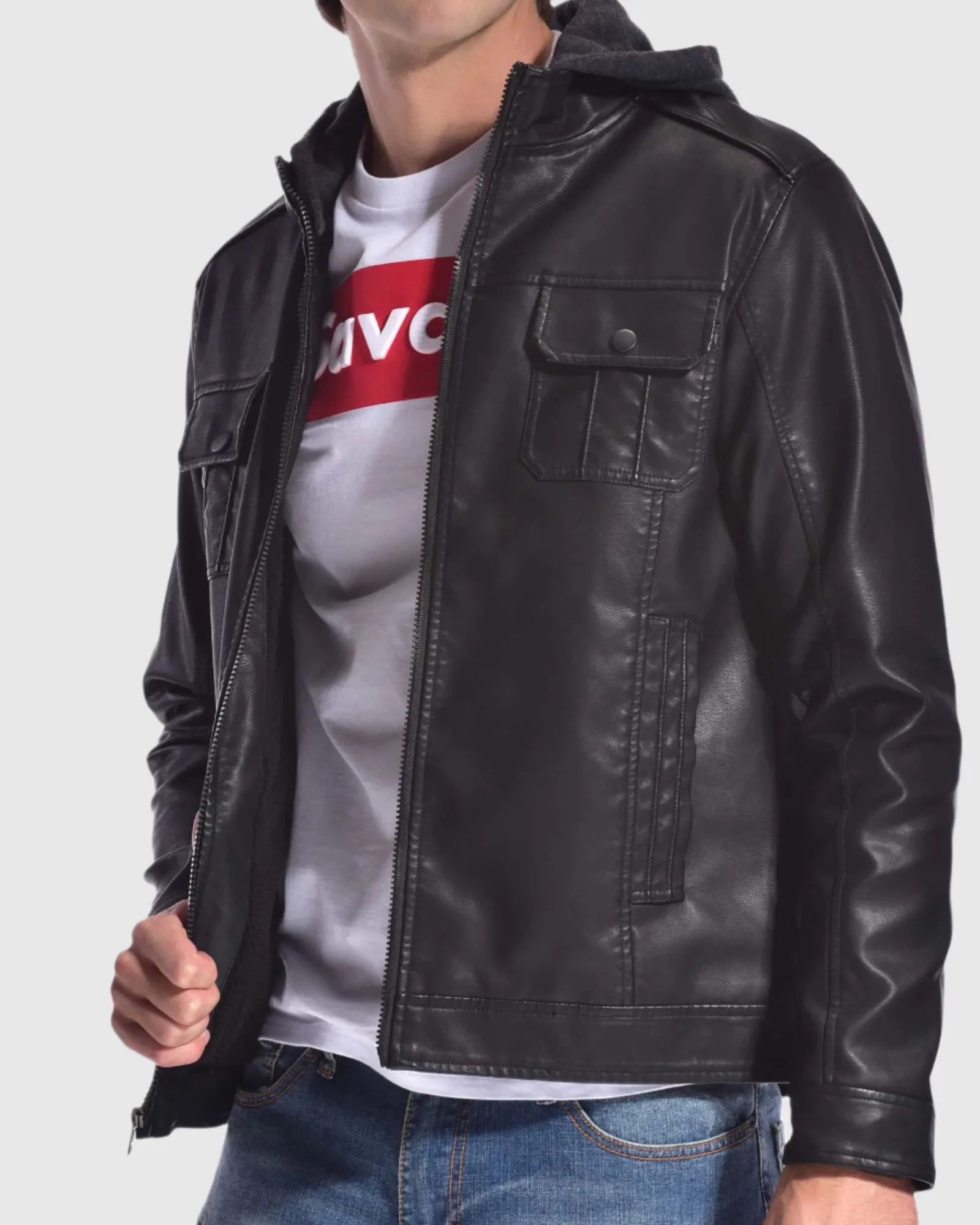 MEN'S ACE SHERPA LINED RAGING PU HOODIE JACKET