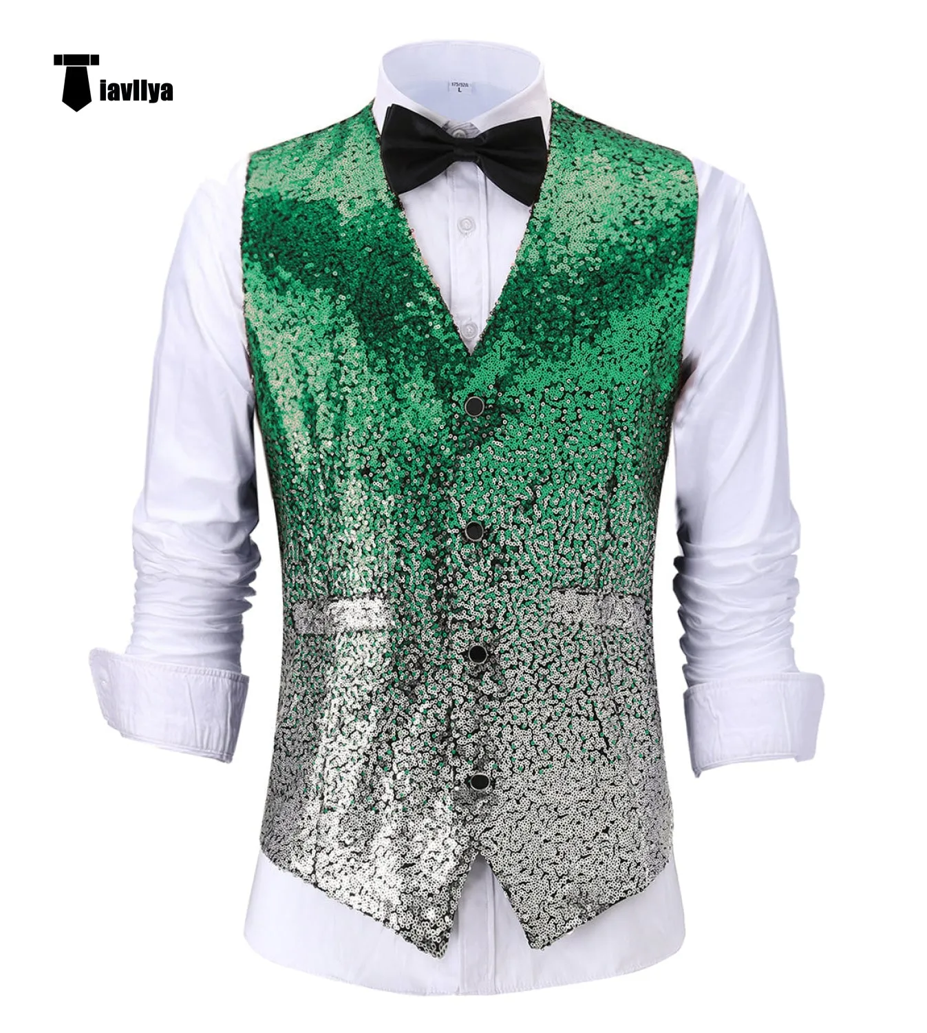 Men's Fashion Gradient Sequined Suit Vest V Neck Suit Vest