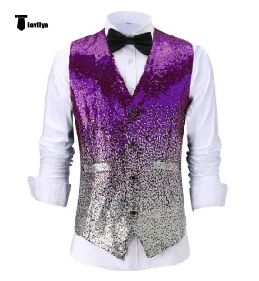 Men's Fashion Gradient Sequined Suit Vest V Neck Suit Vest