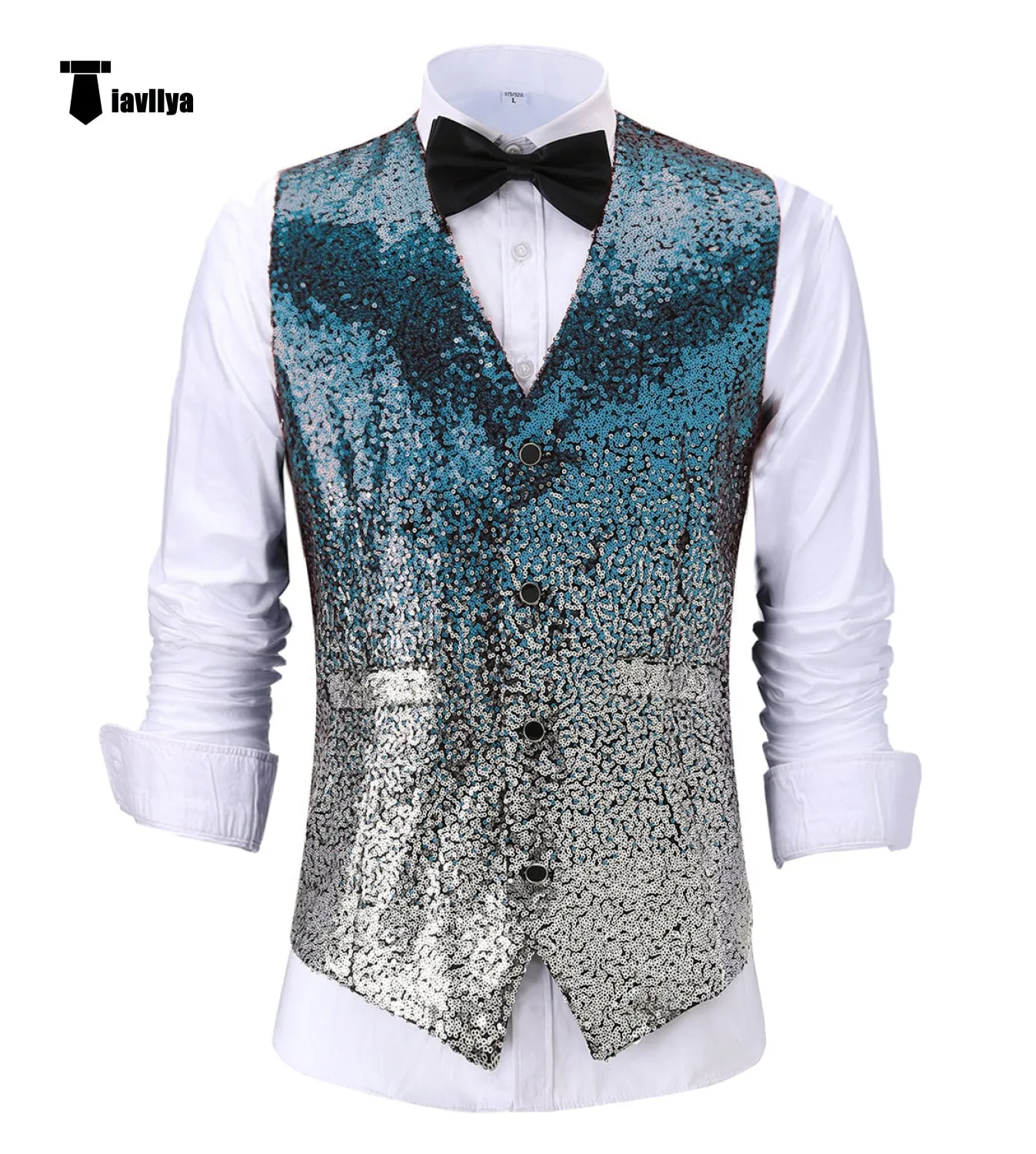 Men's Fashion Gradient Sequined Suit Vest V Neck Suit Vest