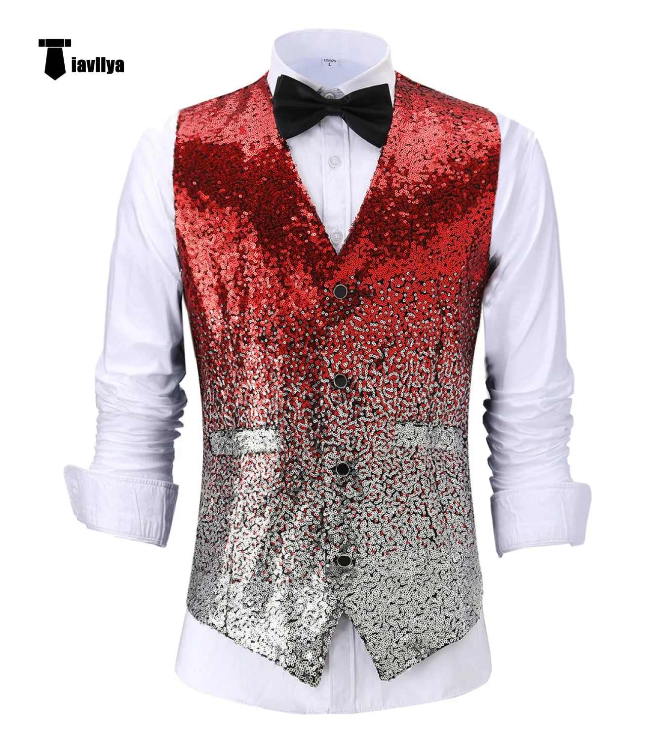 Men's Fashion Gradient Sequined Suit Vest V Neck Suit Vest