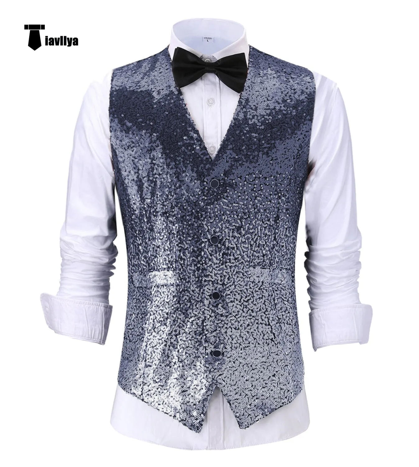 Men's Fashion Gradient Sequined Suit Vest V Neck Suit Vest