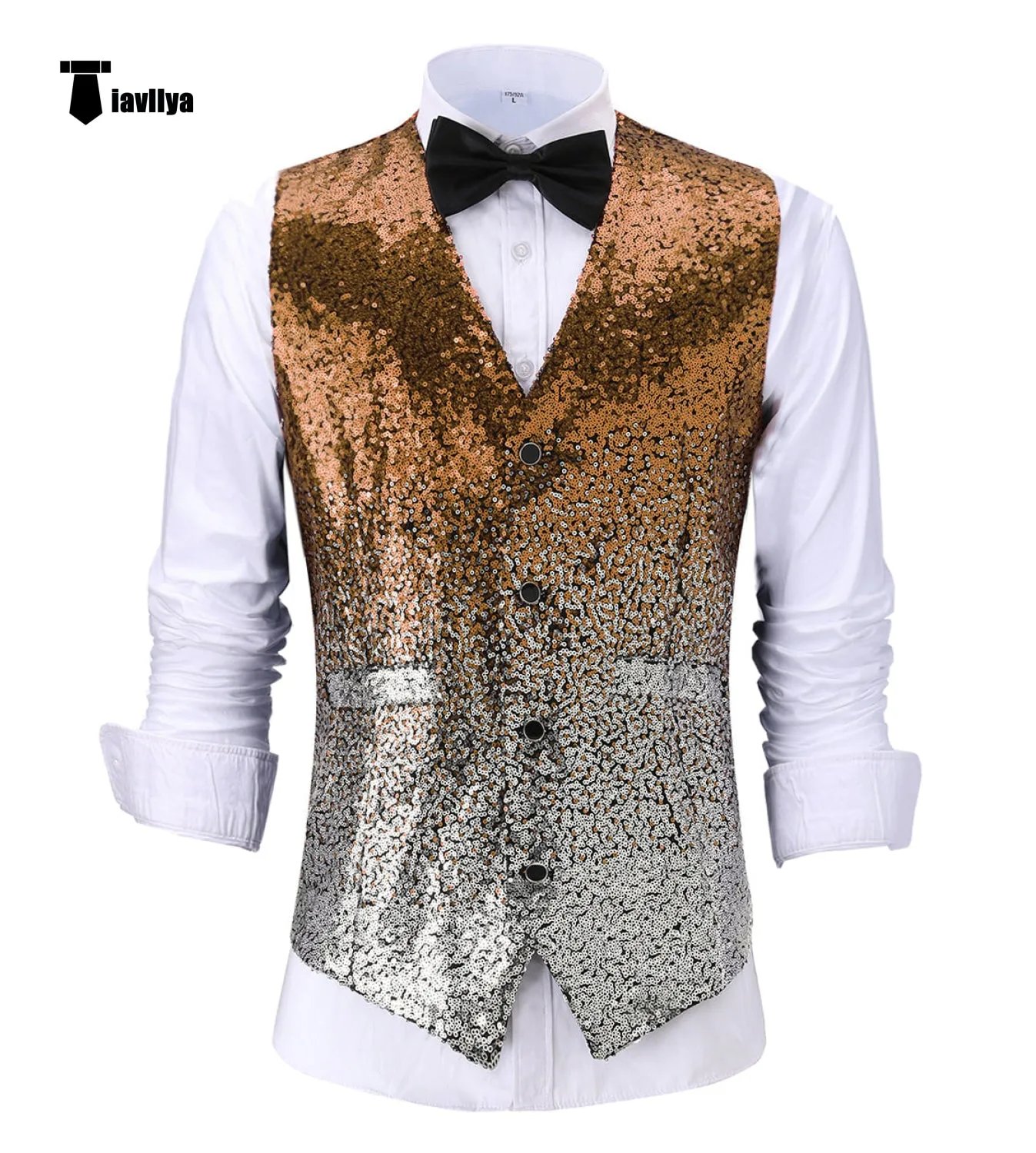 Men's Fashion Gradient Sequined Suit Vest V Neck Suit Vest