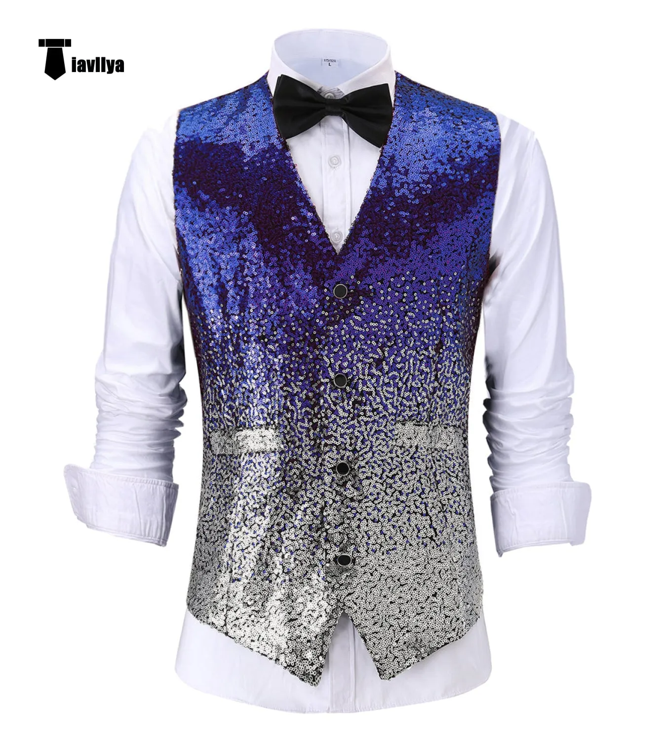 Men's Fashion Gradient Sequined Suit Vest V Neck Suit Vest