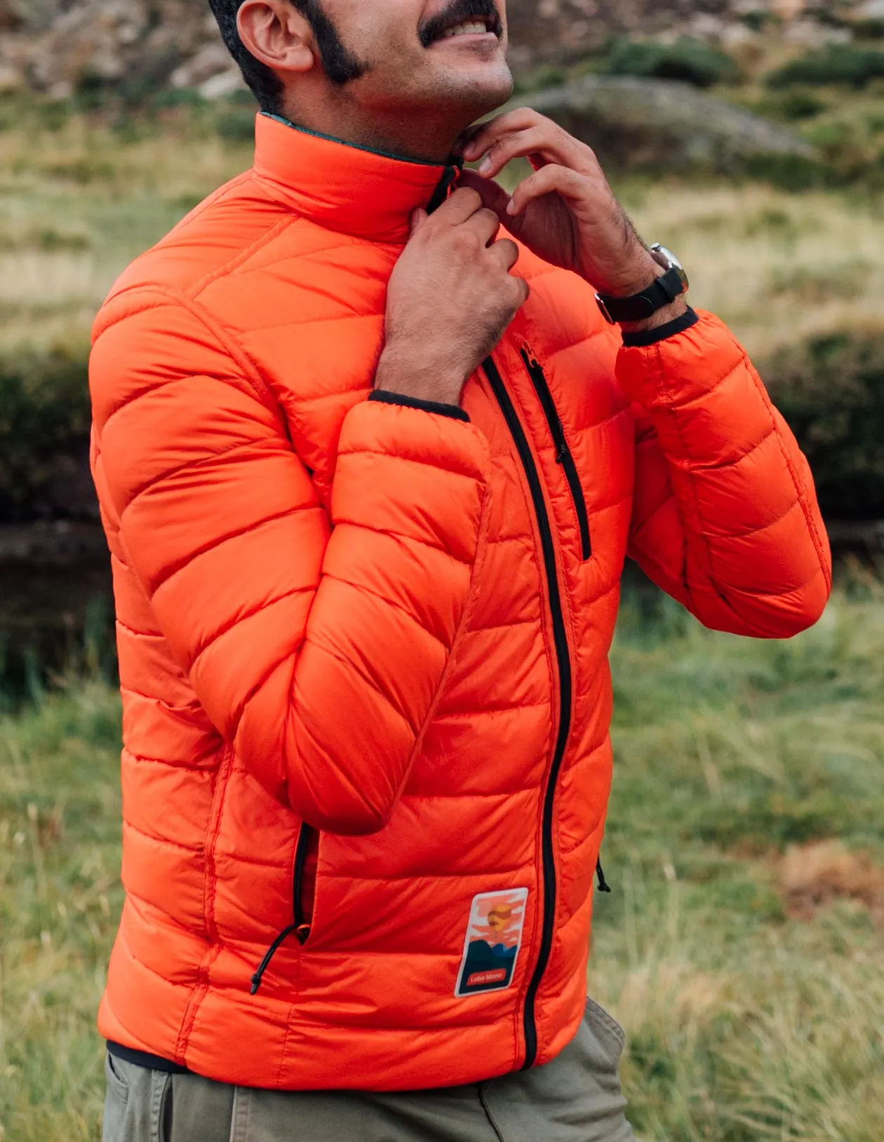 Men's Reversible Recycled Puffer Jacket, Green & Orange