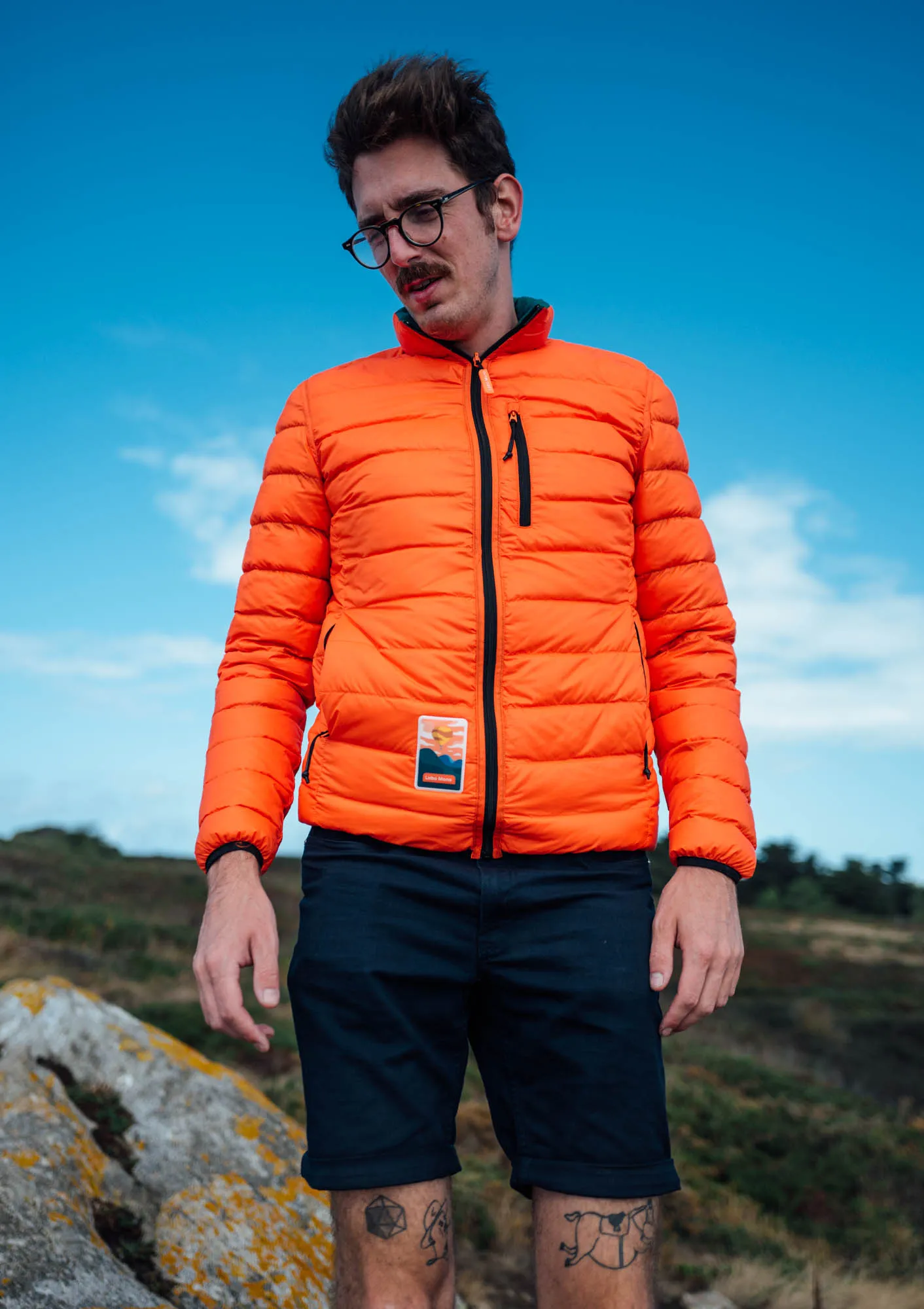 Men's Reversible Recycled Puffer Jacket, Green & Orange