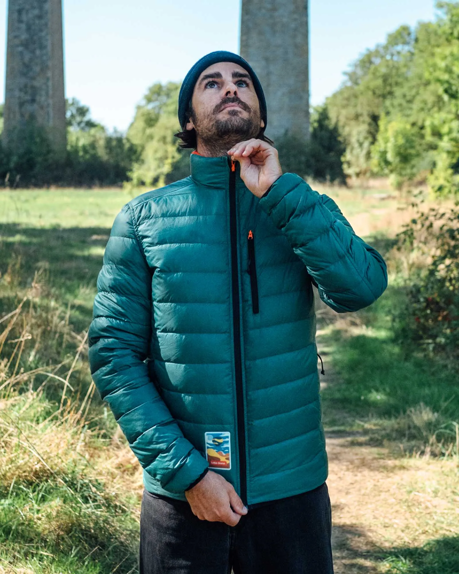 Men's Reversible Recycled Puffer Jacket, Green & Orange
