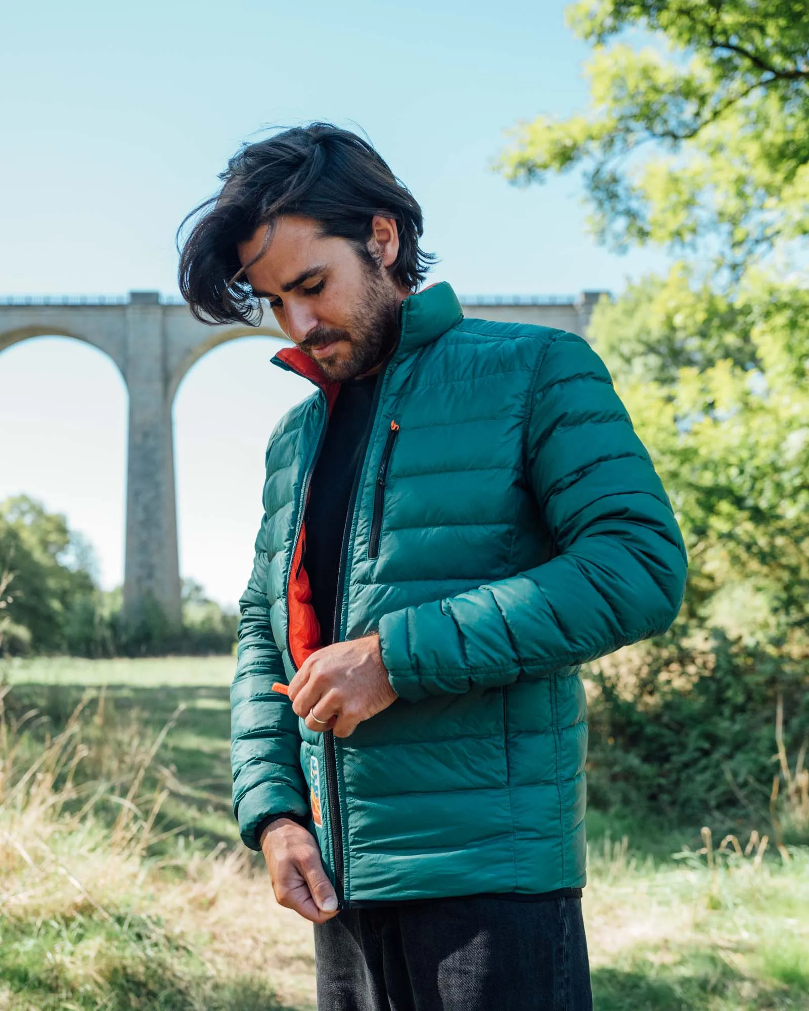 Men's Reversible Recycled Puffer Jacket, Green & Orange