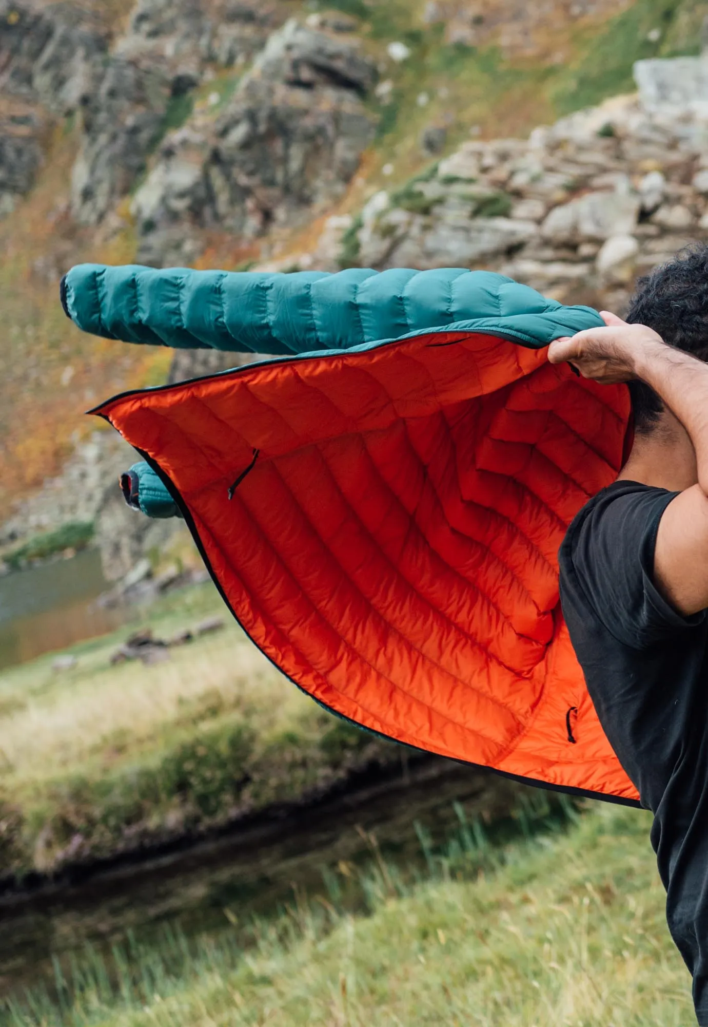 Men's Reversible Recycled Puffer Jacket, Green & Orange