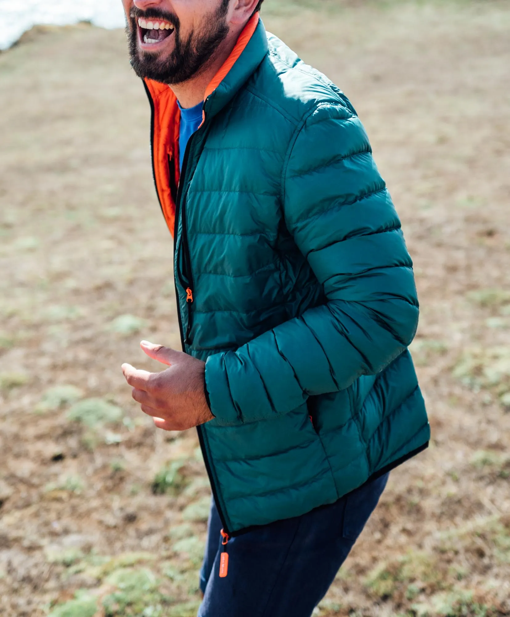 Men's Reversible Recycled Puffer Jacket, Green & Orange