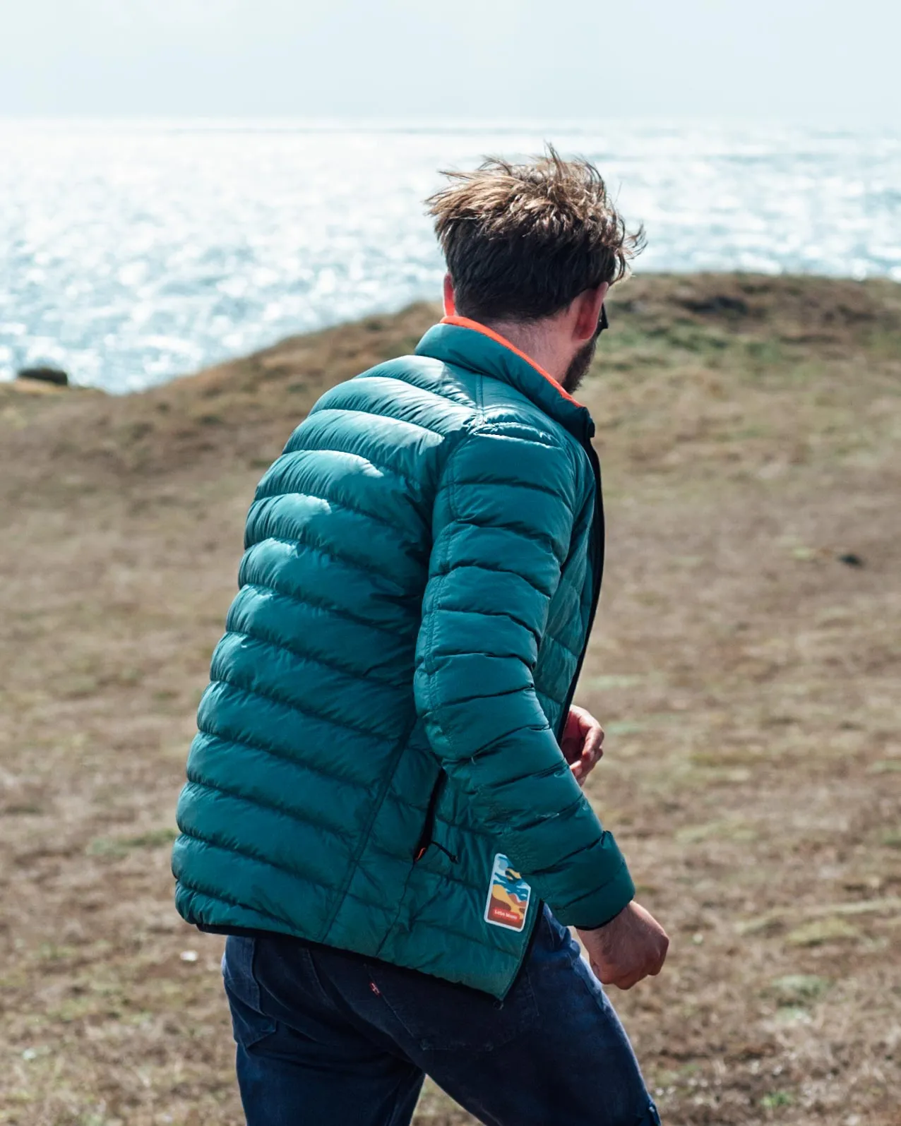 Men's Reversible Recycled Puffer Jacket, Green & Orange