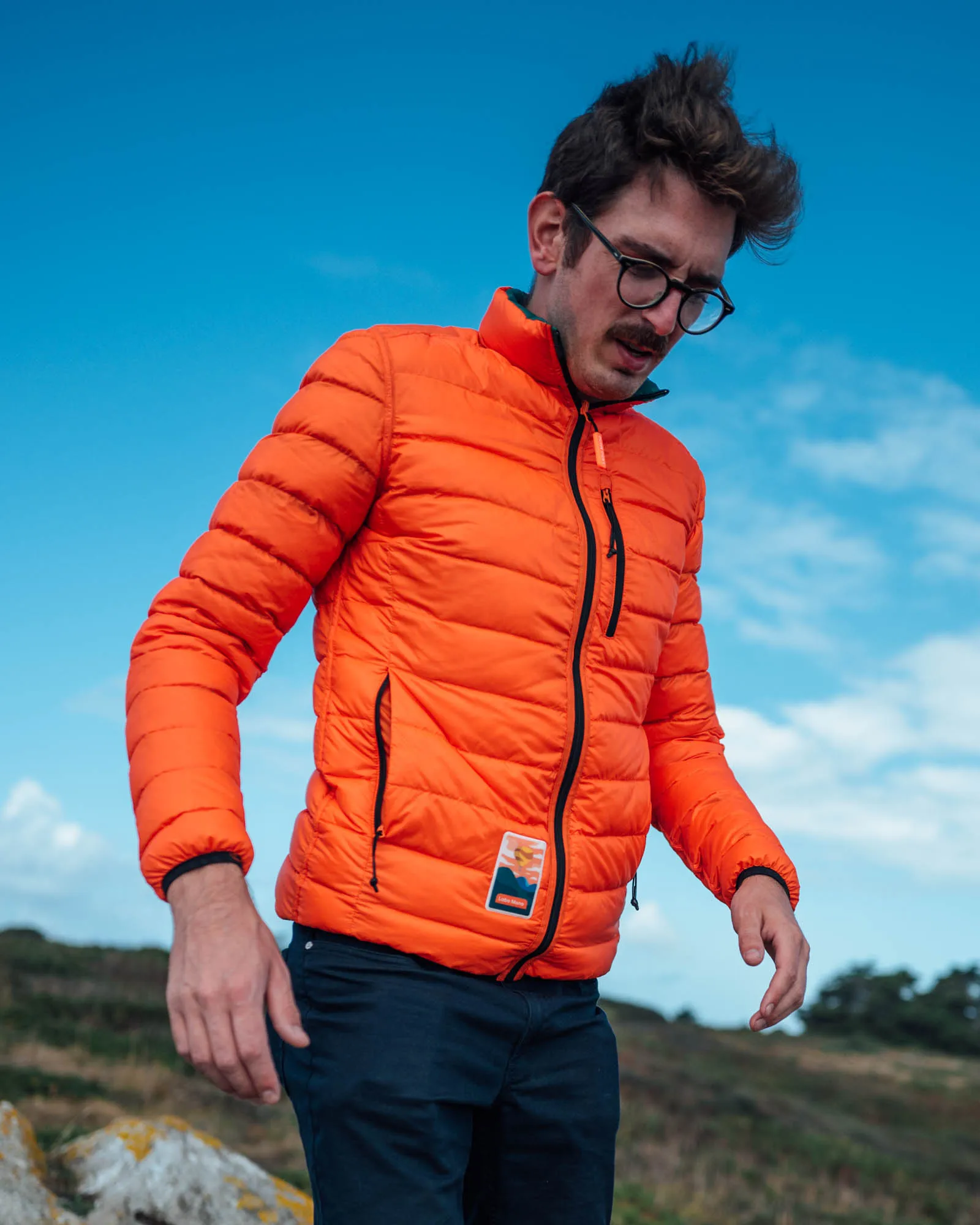 Men's Reversible Recycled Puffer Jacket, Green & Orange