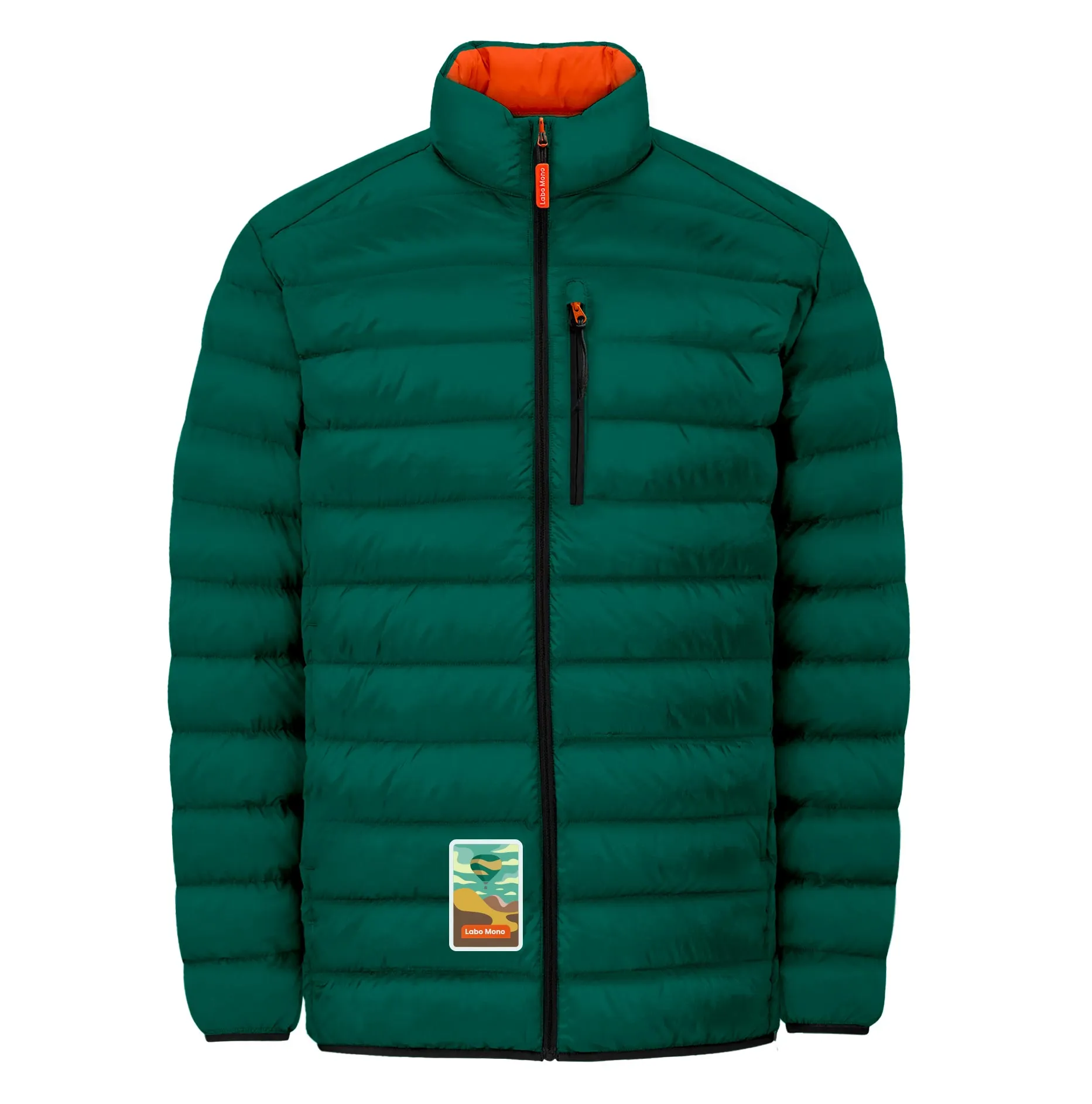 Men's Reversible Recycled Puffer Jacket, Green & Orange