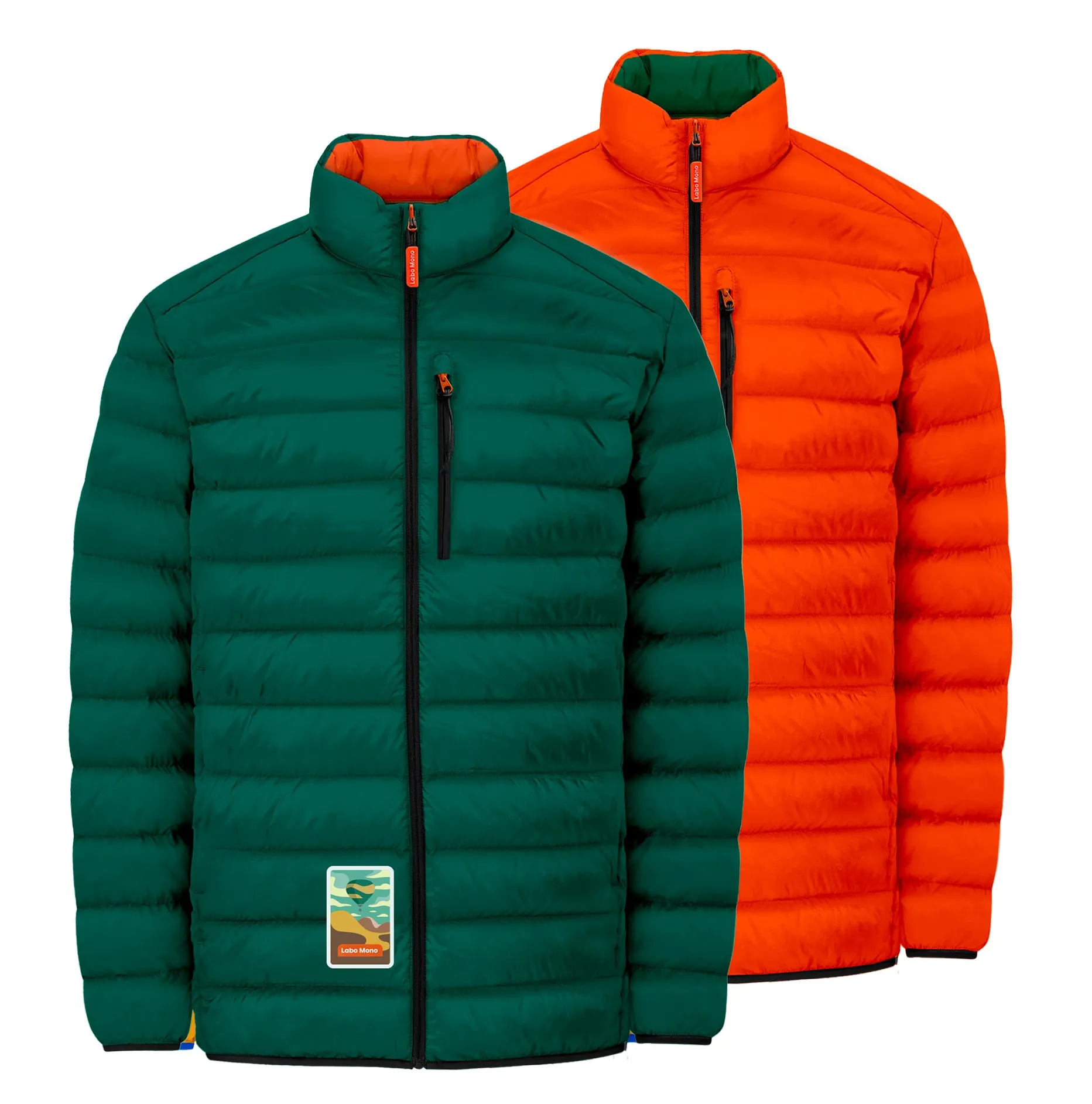 Men's Reversible Recycled Puffer Jacket, Green & Orange
