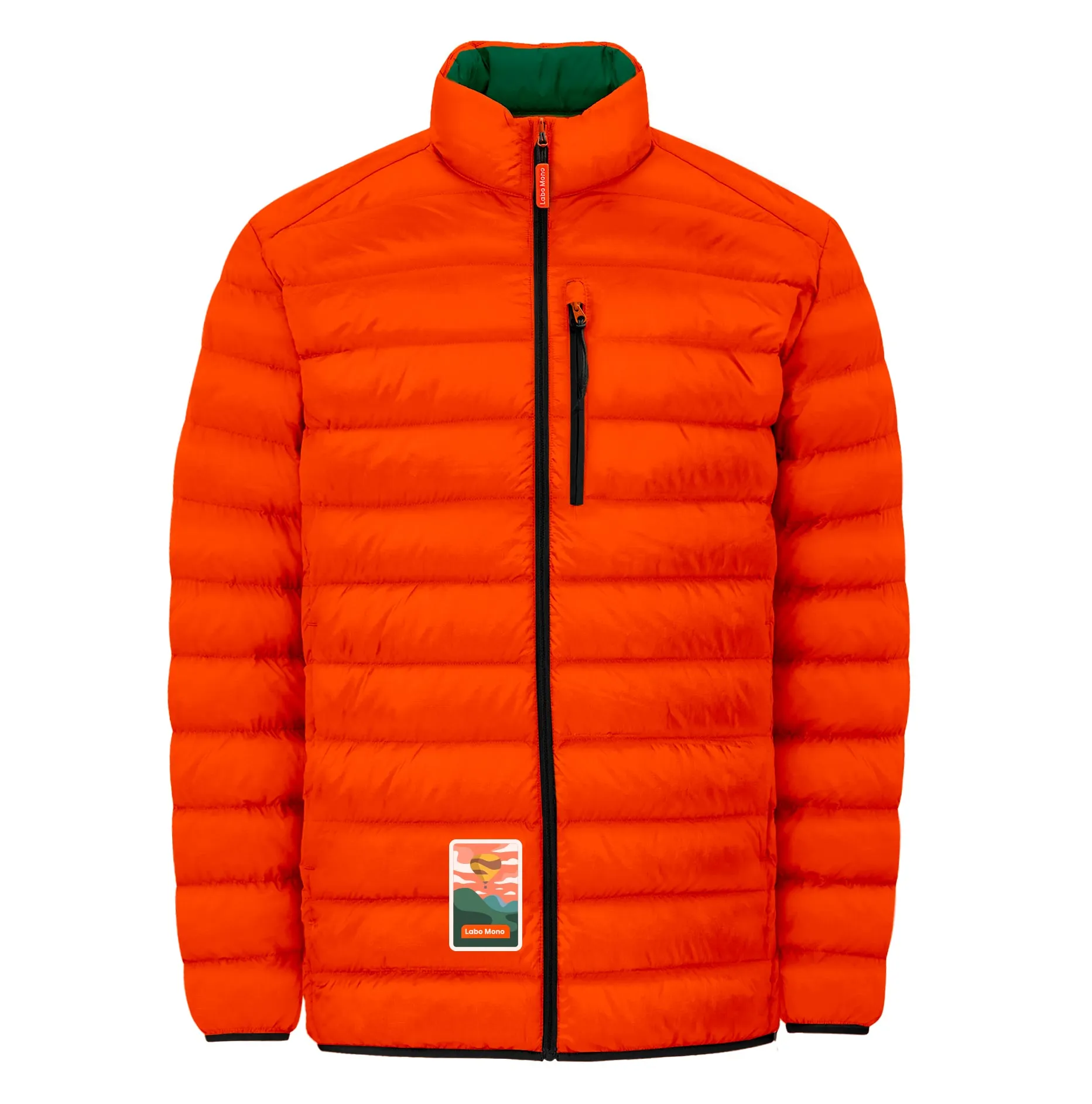 Men's Reversible Recycled Puffer Jacket, Green & Orange