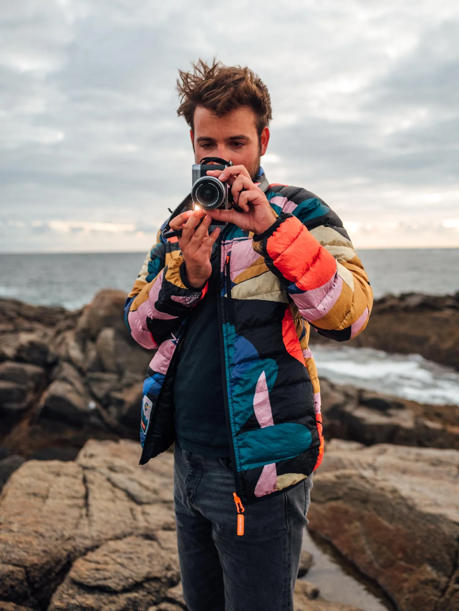Men's Reversible Recycled Puffer Jacket, Odyssey & Black