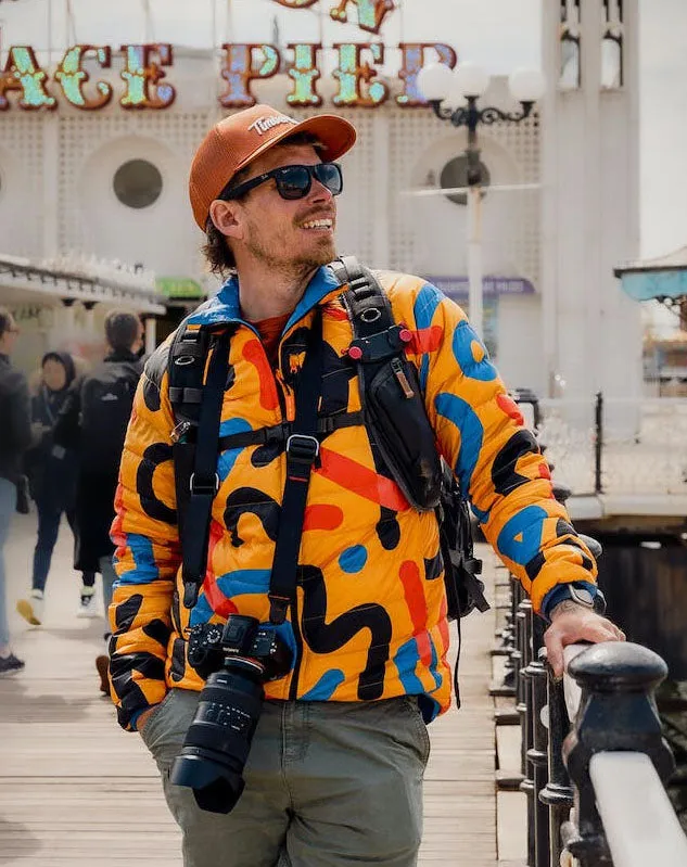 Men's Reversible Recycled Puffer Jacket, Yellow & Blue