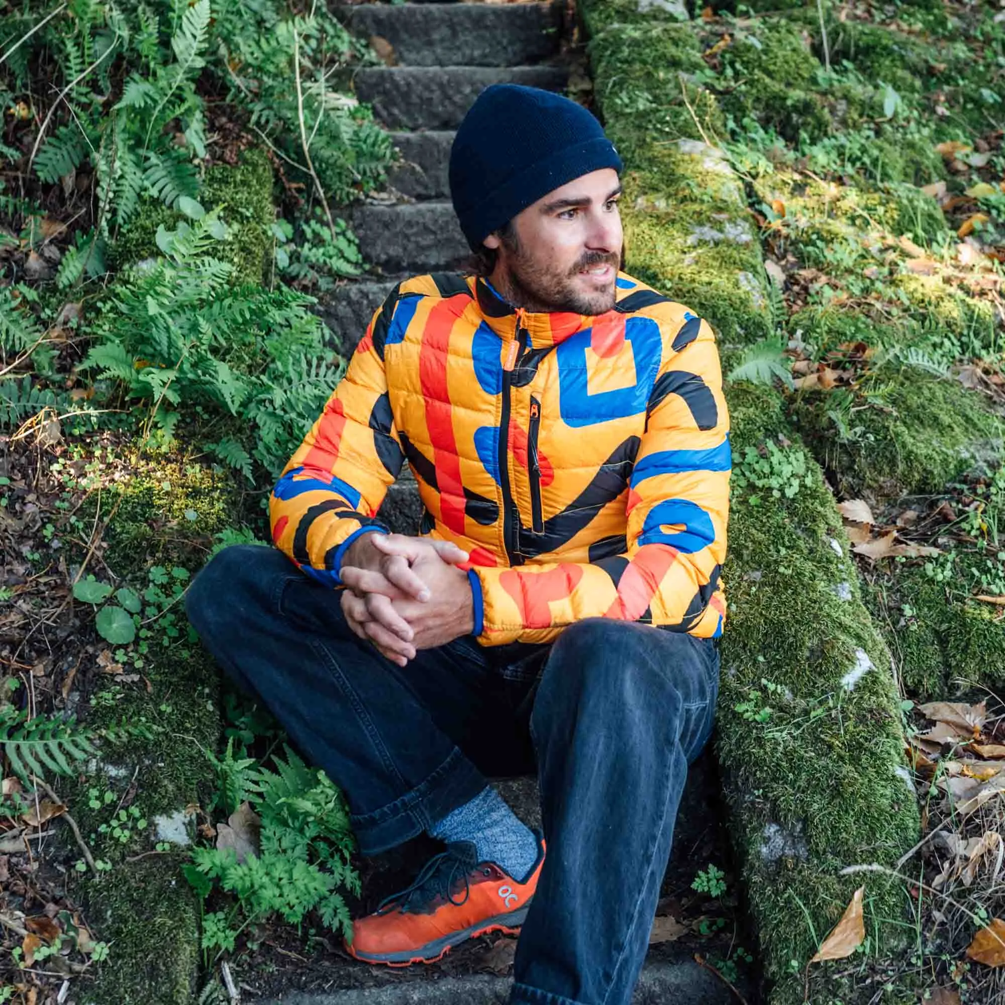 Men's Reversible Recycled Puffer Jacket, Yellow & Blue