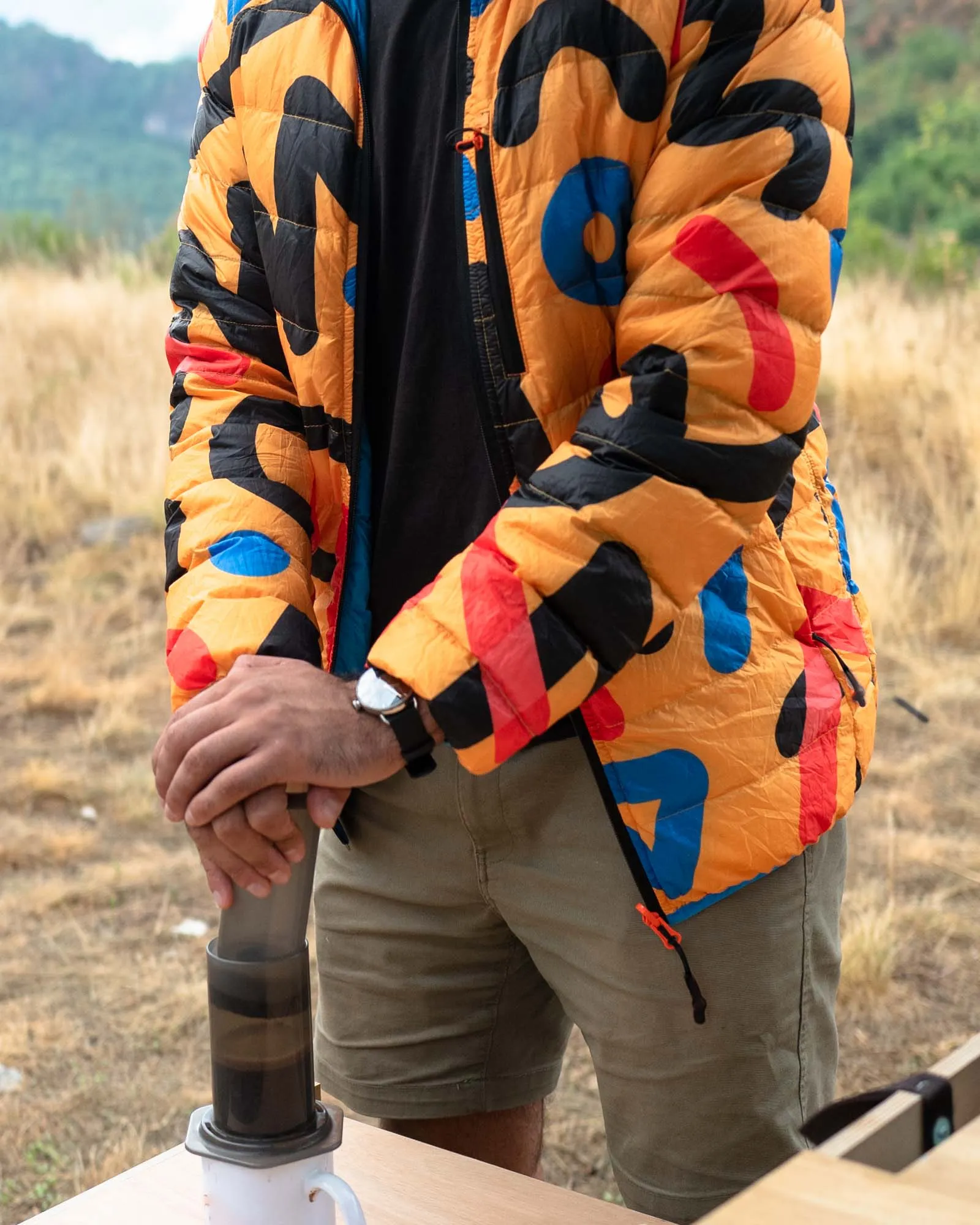 Men's Reversible Recycled Puffer Jacket, Yellow & Blue