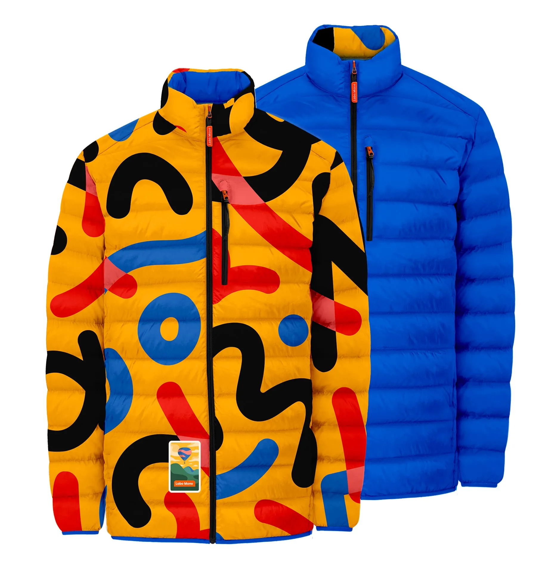 Men's Reversible Recycled Puffer Jacket, Yellow & Blue