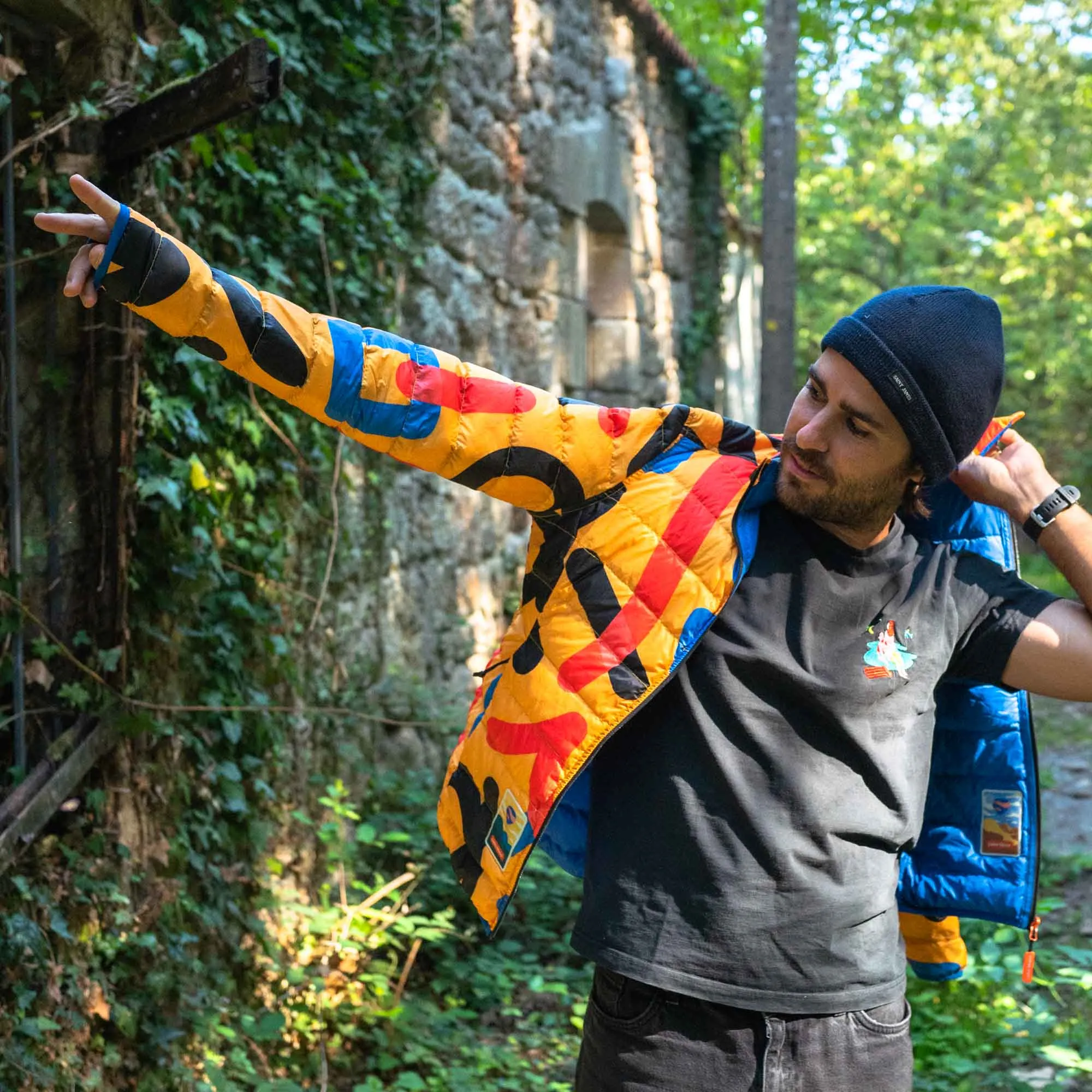 Men's Reversible Recycled Puffer Jacket, Yellow & Blue
