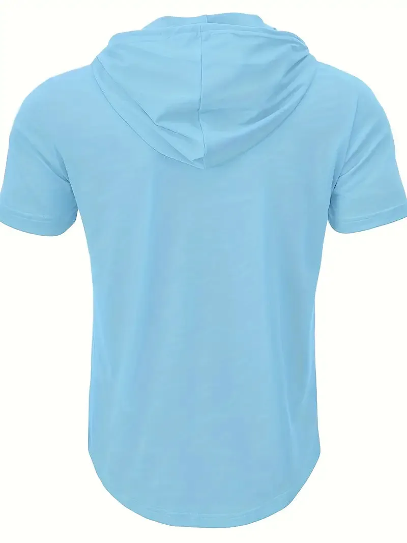 Men's Short Sleeve Henley Top - Stylish Hooded, Solid Color, Classic Neck, Casual and Chic Design - L