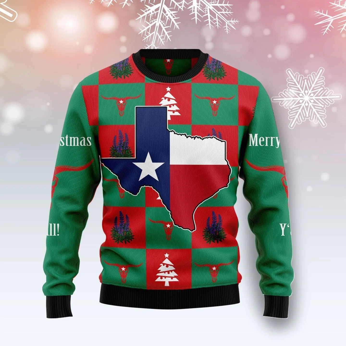 Merry Christmas Y'all Texas Flag Ugly Christmas Sweater, Ugly Sweater for Men Women Texas