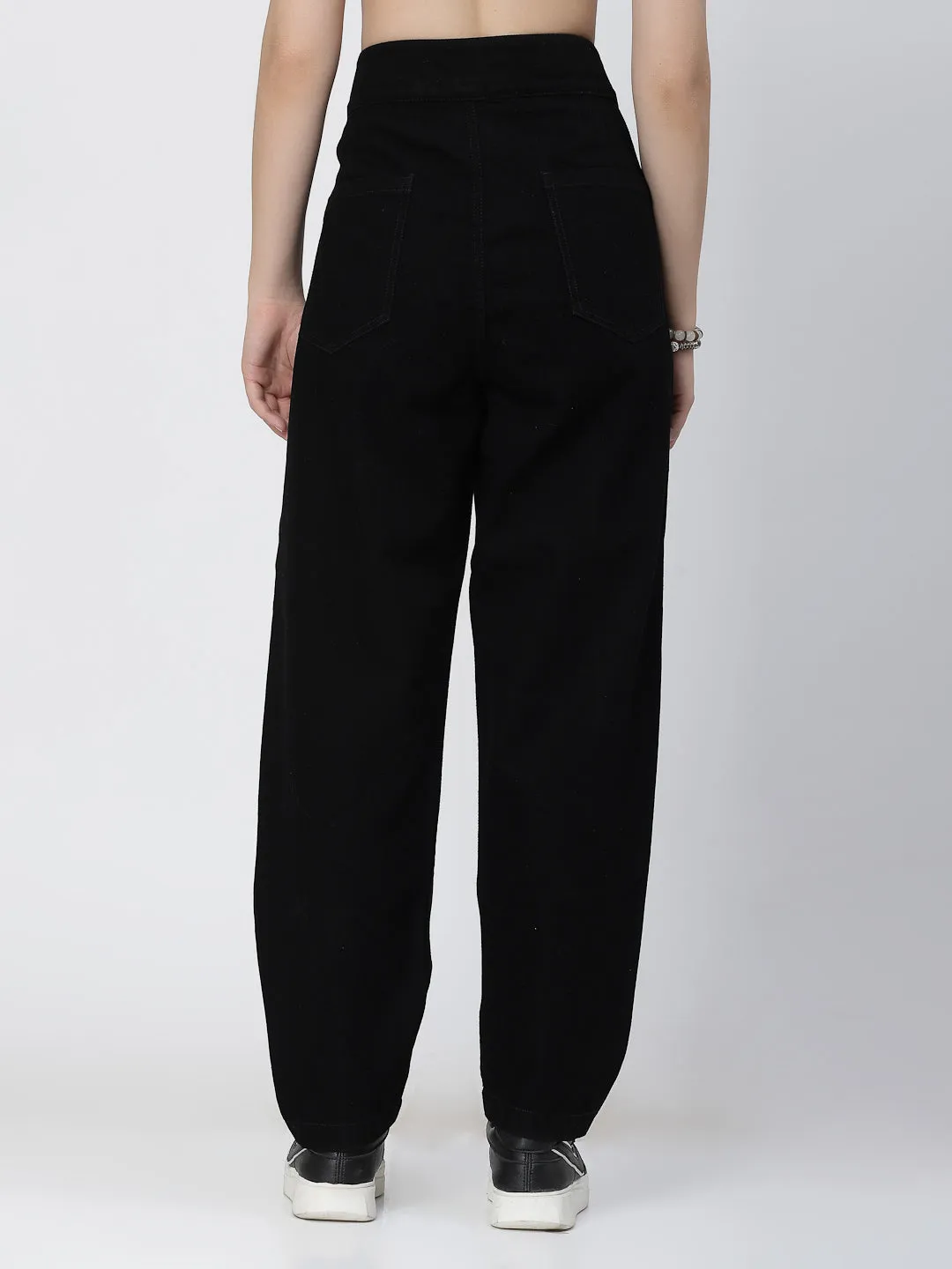 Mom Fit Black Cotton Denim Jeans For Women
