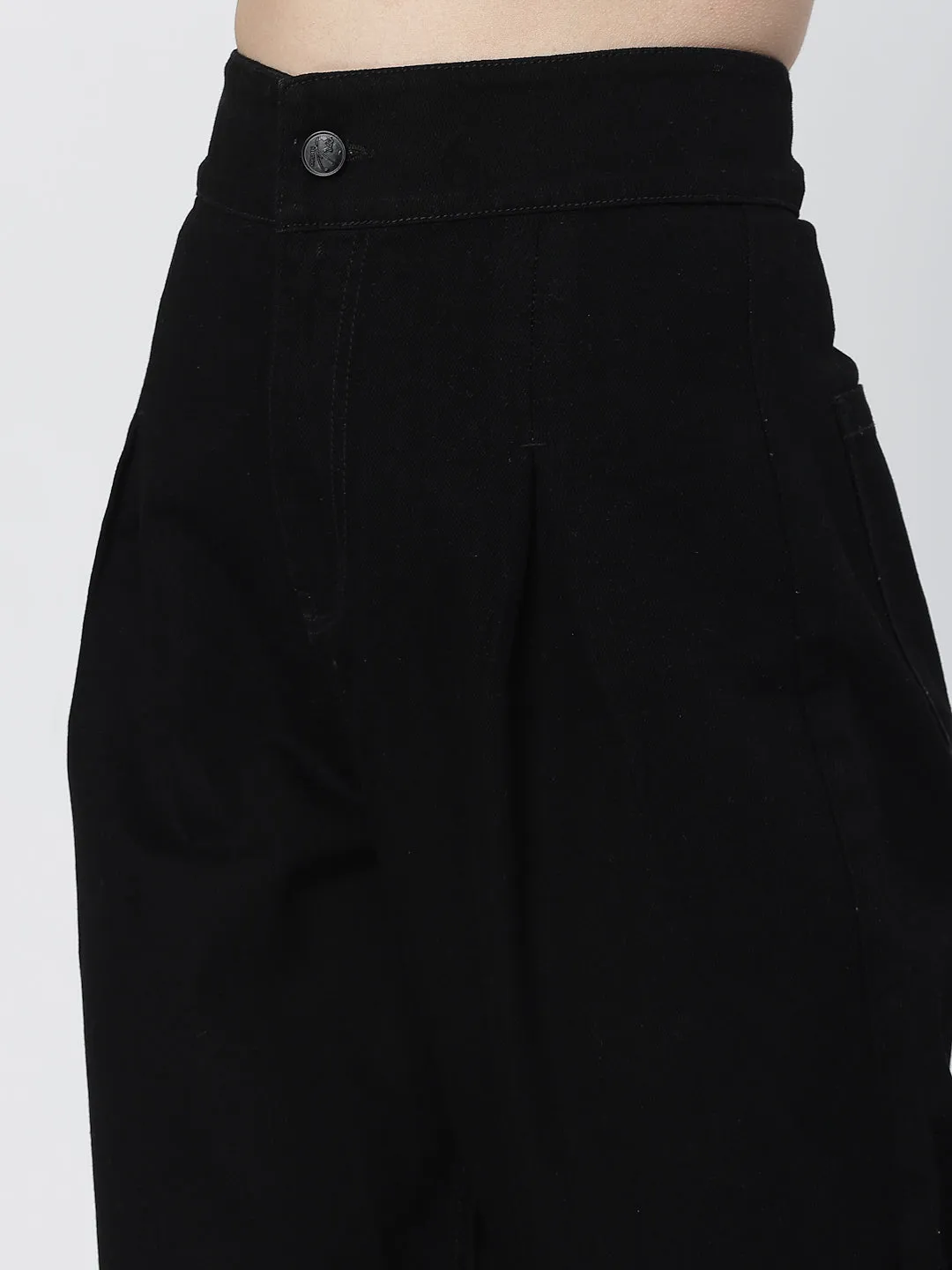 Mom Fit Black Cotton Denim Jeans For Women