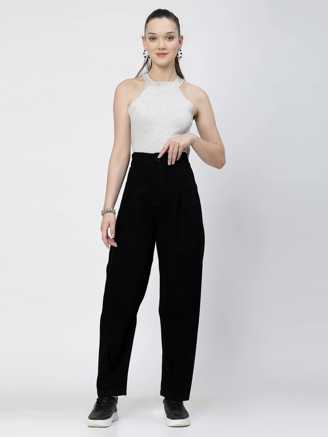 Mom Fit Black Cotton Denim Jeans For Women