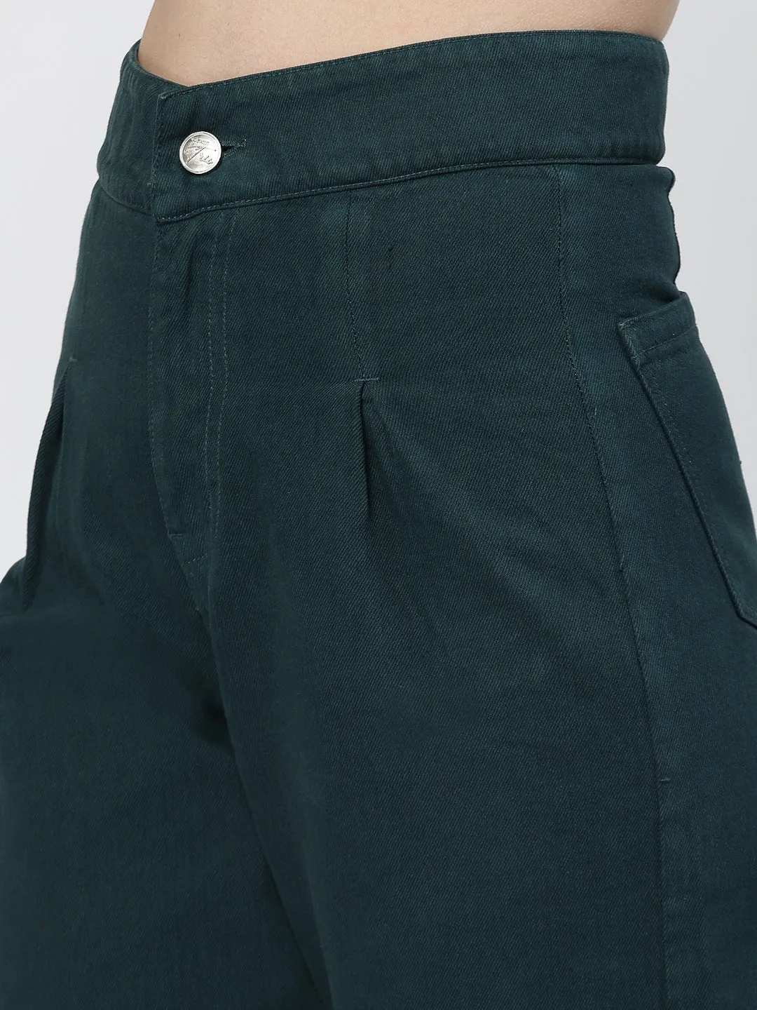 Mom Fit Teal Cotton Denim Jeans For Women