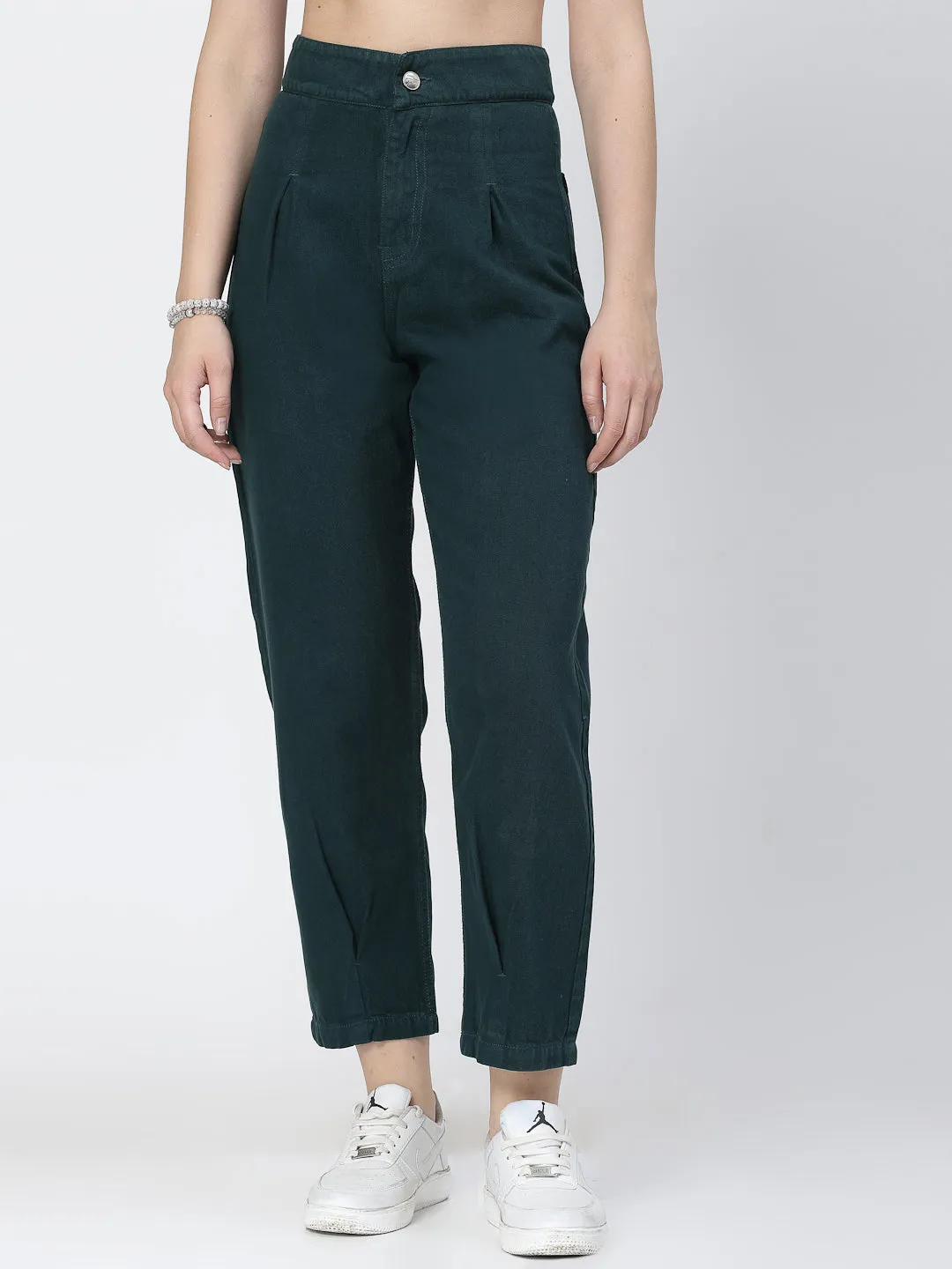 Mom Fit Teal Cotton Denim Jeans For Women