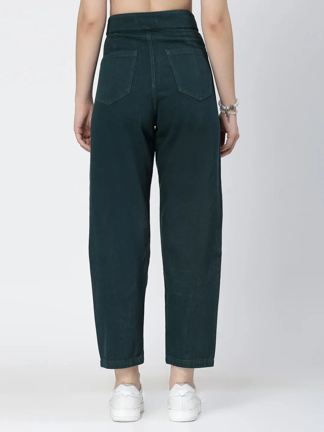 Mom Fit Teal Cotton Denim Jeans For Women