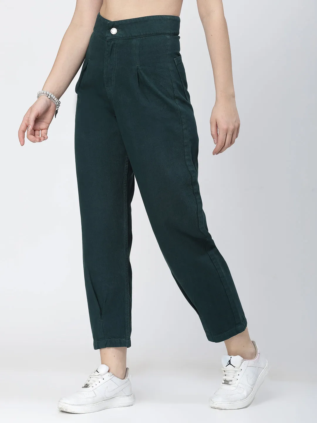 Mom Fit Teal Cotton Denim Jeans For Women