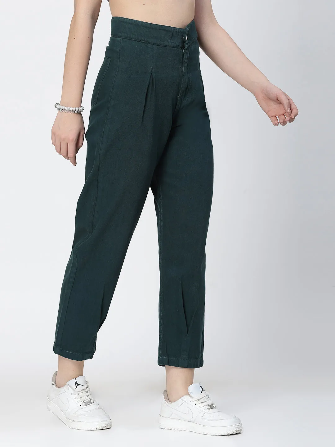 Mom Fit Teal Cotton Denim Jeans For Women