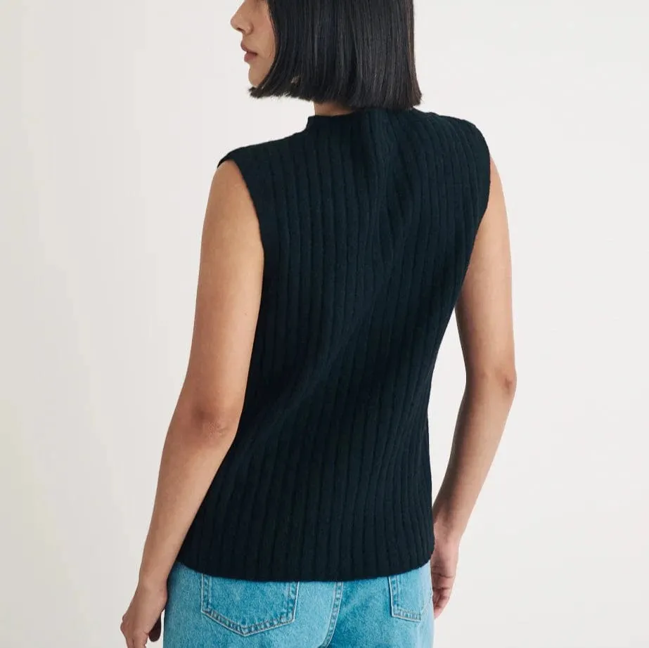 Nobody's Child Funnel Neck Rib Wool Blend Knitted Vest In Black