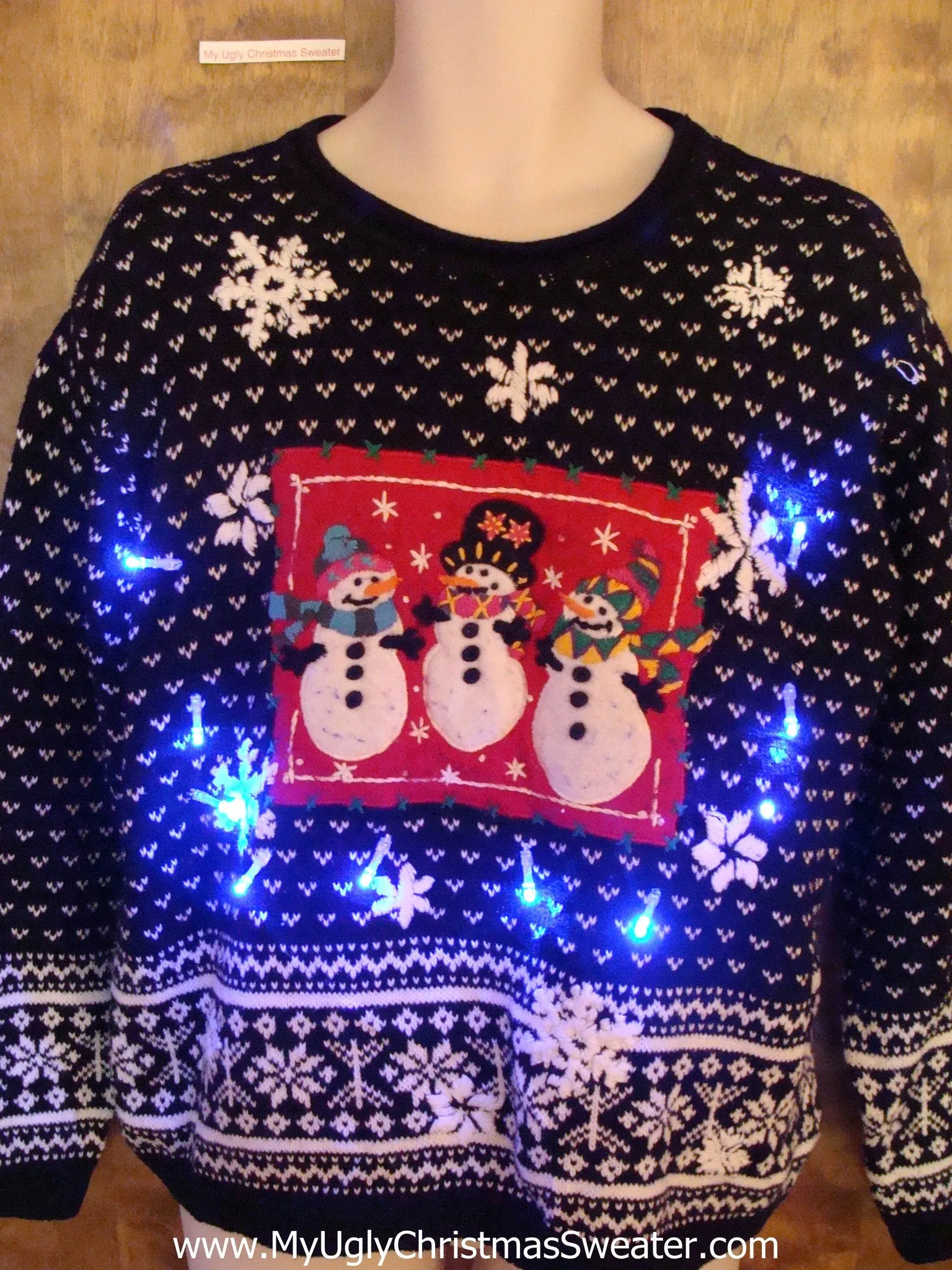 Nordic Snowmen 2sided Light Up Ugly Xmas Sweater