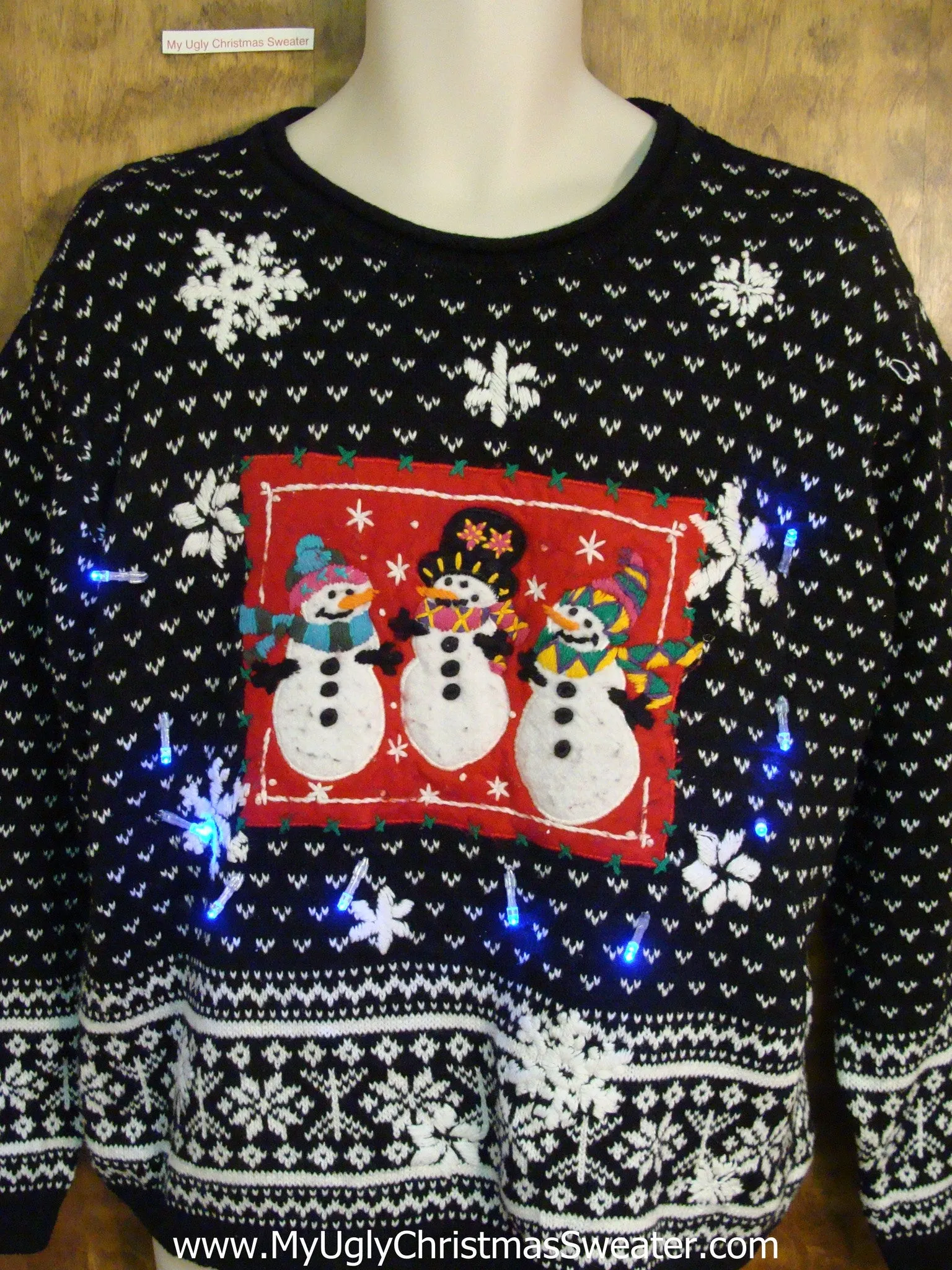 Nordic Snowmen 2sided Light Up Ugly Xmas Sweater