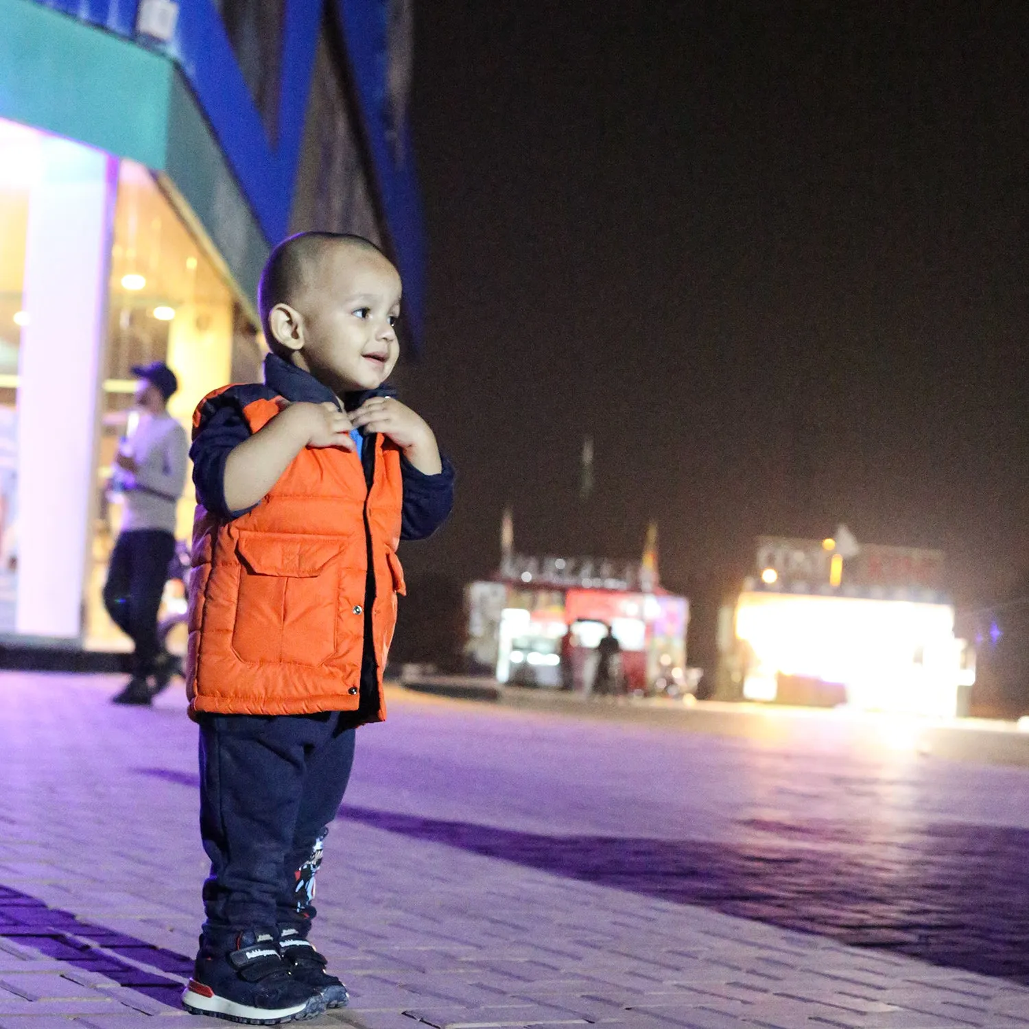 Orange & Navy Sleeveless Puffer Jacket