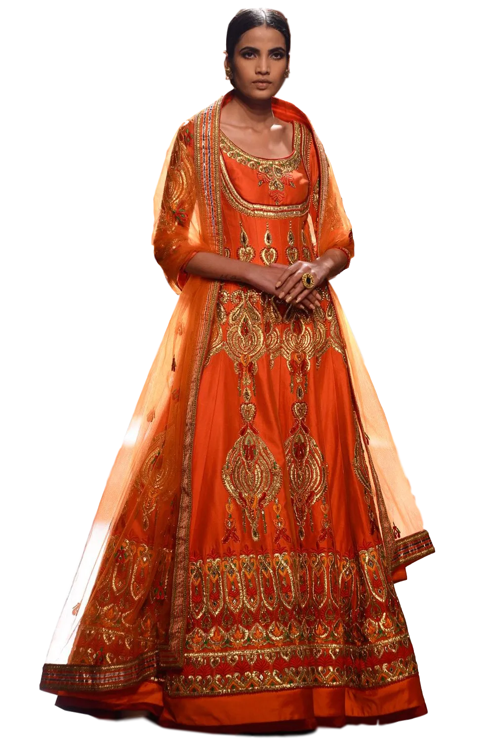 Orange color anarkali lehenga set