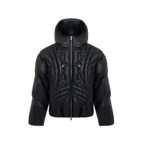 Oversized Matte Hooded Leather Puffer Jacket