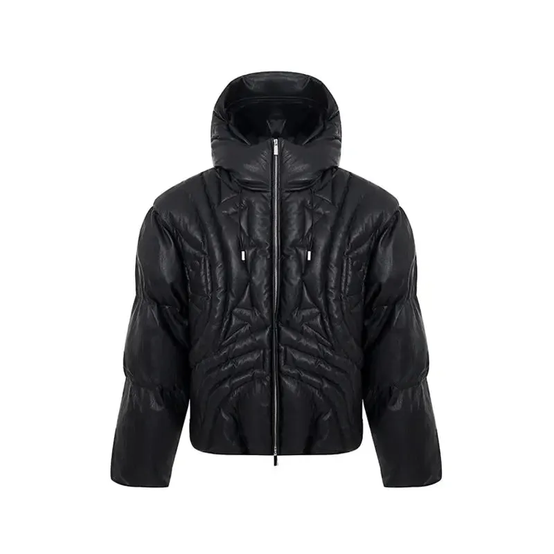 Oversized Matte Hooded Leather Puffer Jacket