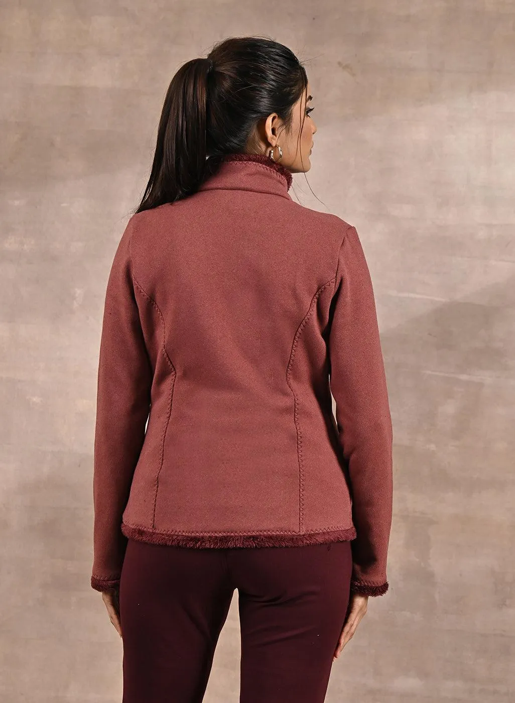 Pink High-neck Long Sleeve Sherpa Fur Jacket